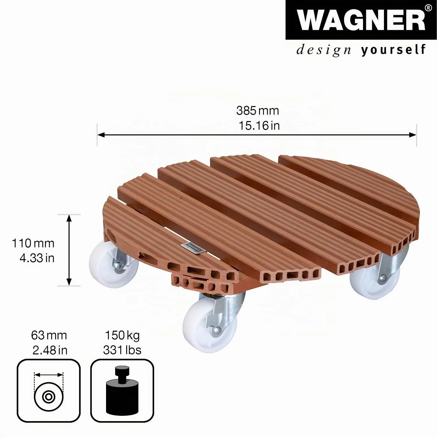 Wagner Carrello Piante Tondo Ø 38,5 cm Terracotta 150 kg