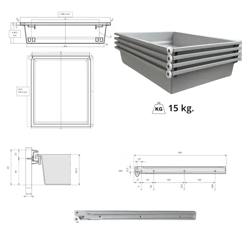 Indaux kit 4 cassetti ABS lavabili 250x480 mm guide rullo