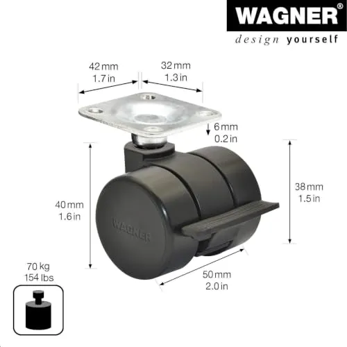 Wagner RO 0042 rotella doppia 38 mm con freno 70 kg