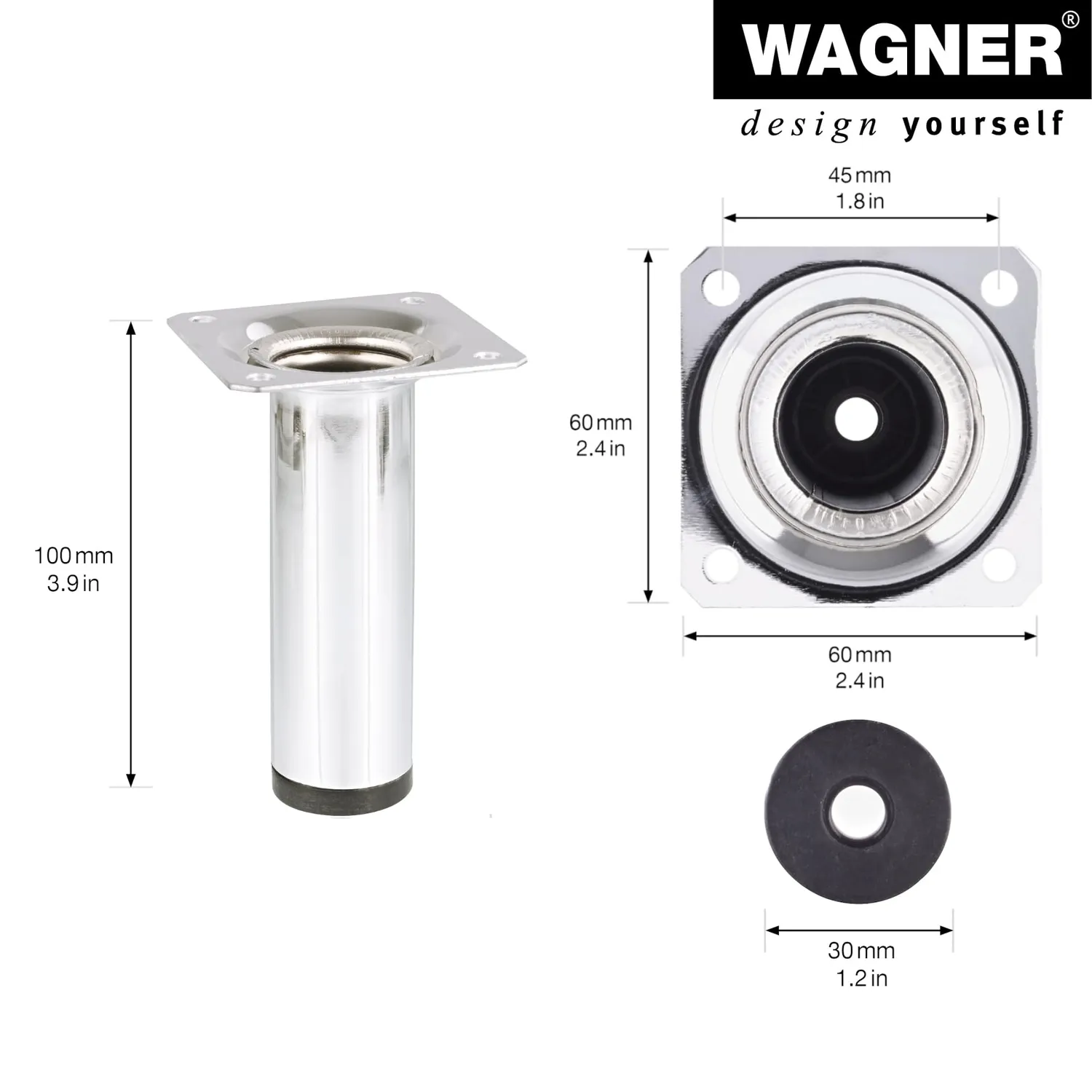 Wagner 1510 piede per mobili cromo 100 mm