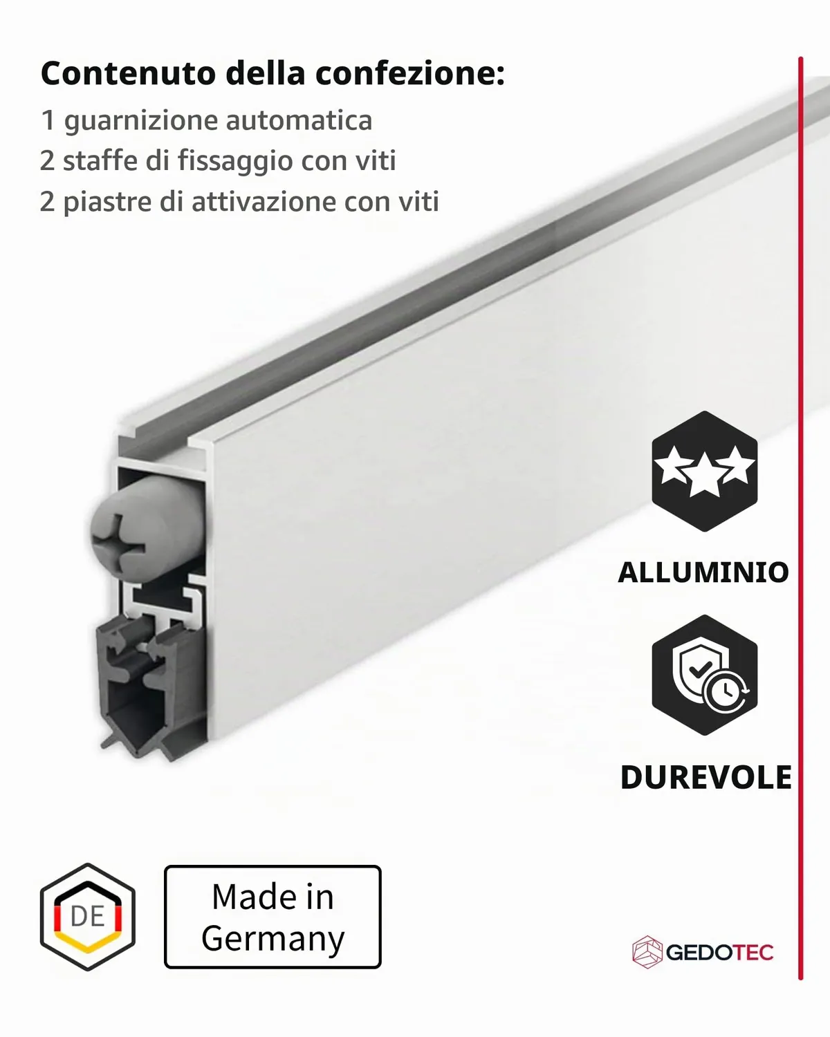Gedotec DDS 12 Guarnizione Abbassabile 630 mm Argento Alluminio