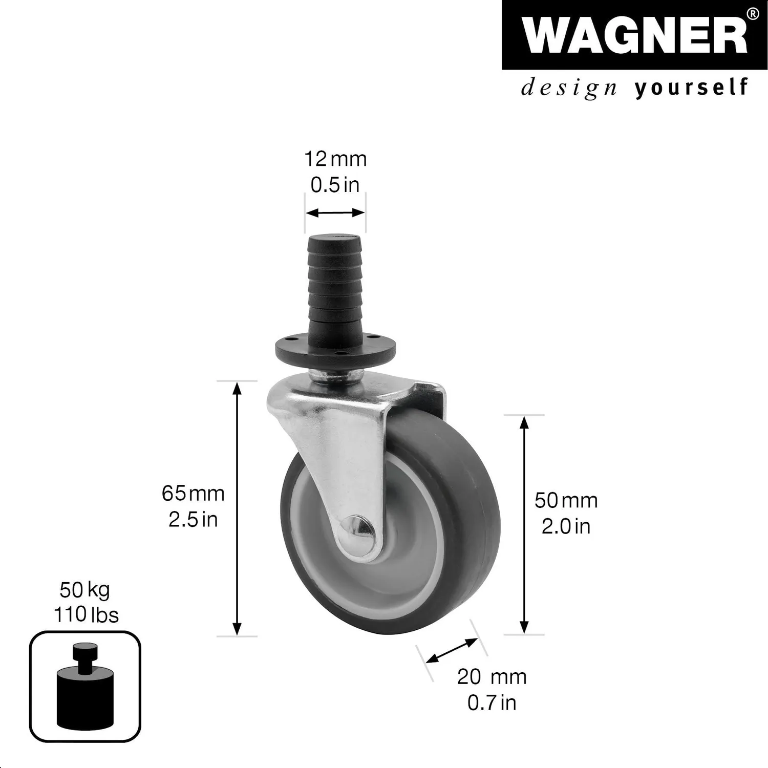 Wagner 01908801 rotella carrello tè grigia Ø 50 mm 50 kg