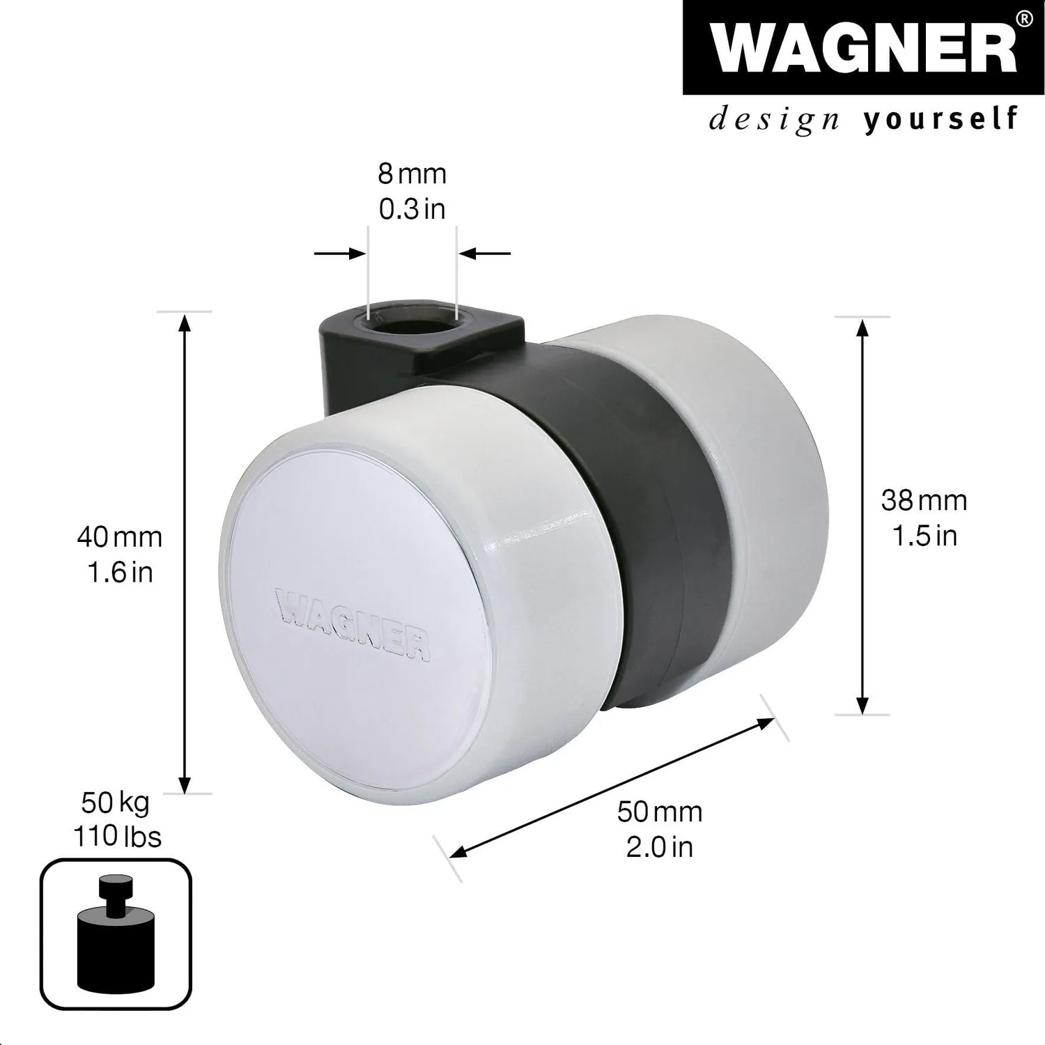 Wagner Design 01010301 RO 0103 rullo mobili 38 mm cromato