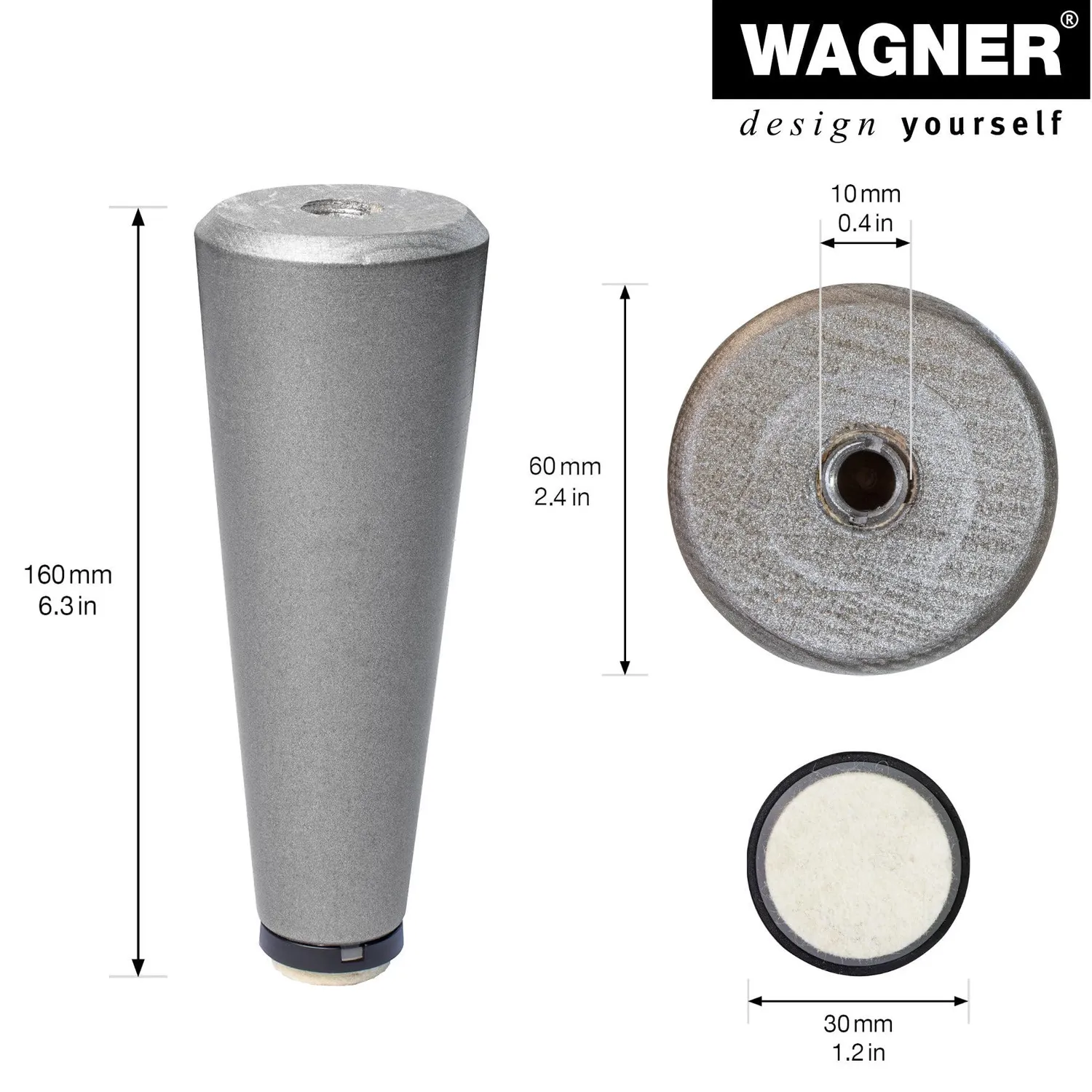 Wagner Design 12771401 gamba faggio argento 160 mm