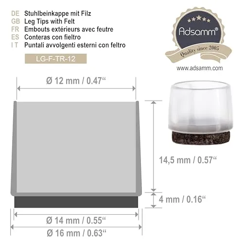 Adsamm Puntali con Feltro Trasparenti Ø11-12 mm 4 pz
