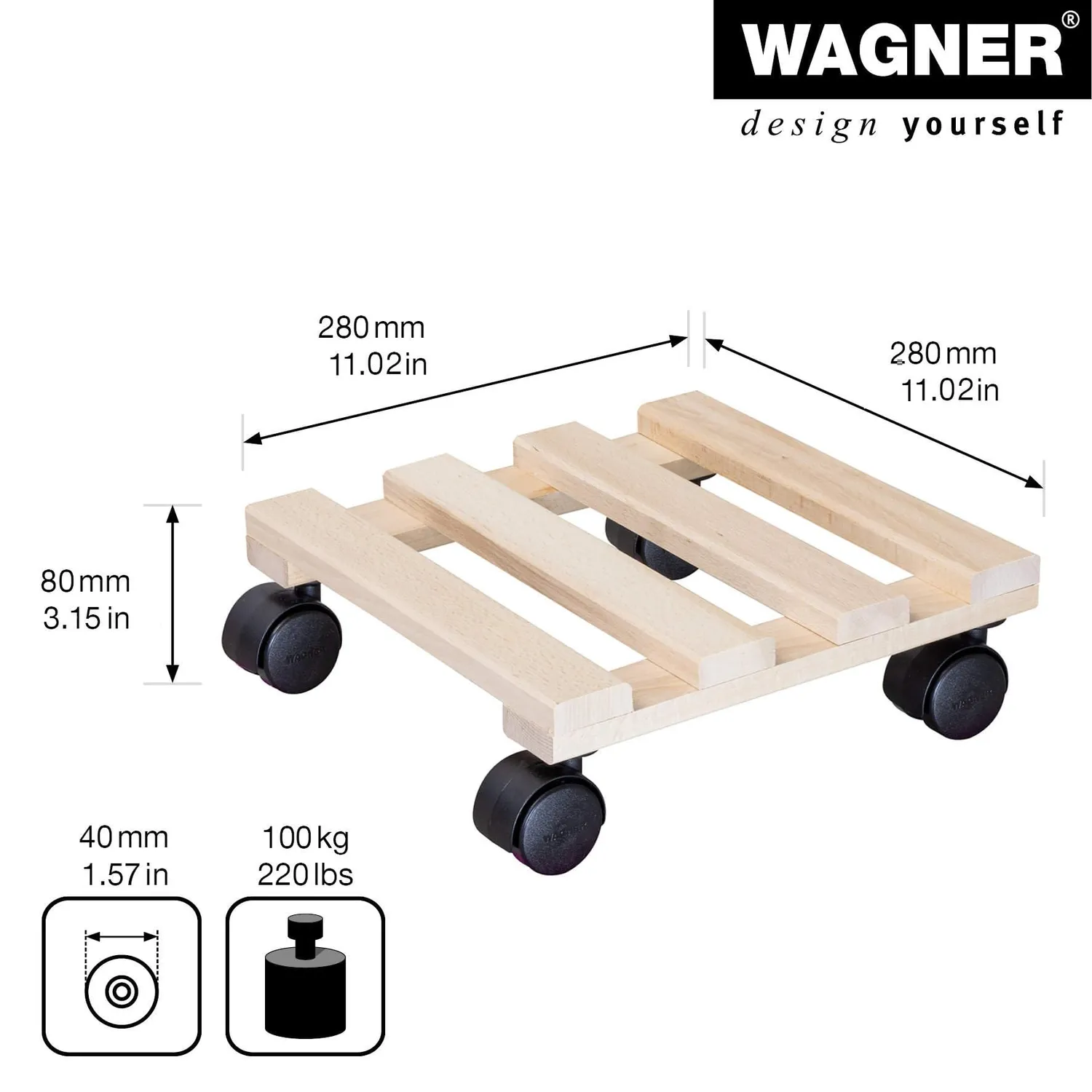 Wagner Paletti GH 0330 carrello piante legno 28x28 cm 100 kg