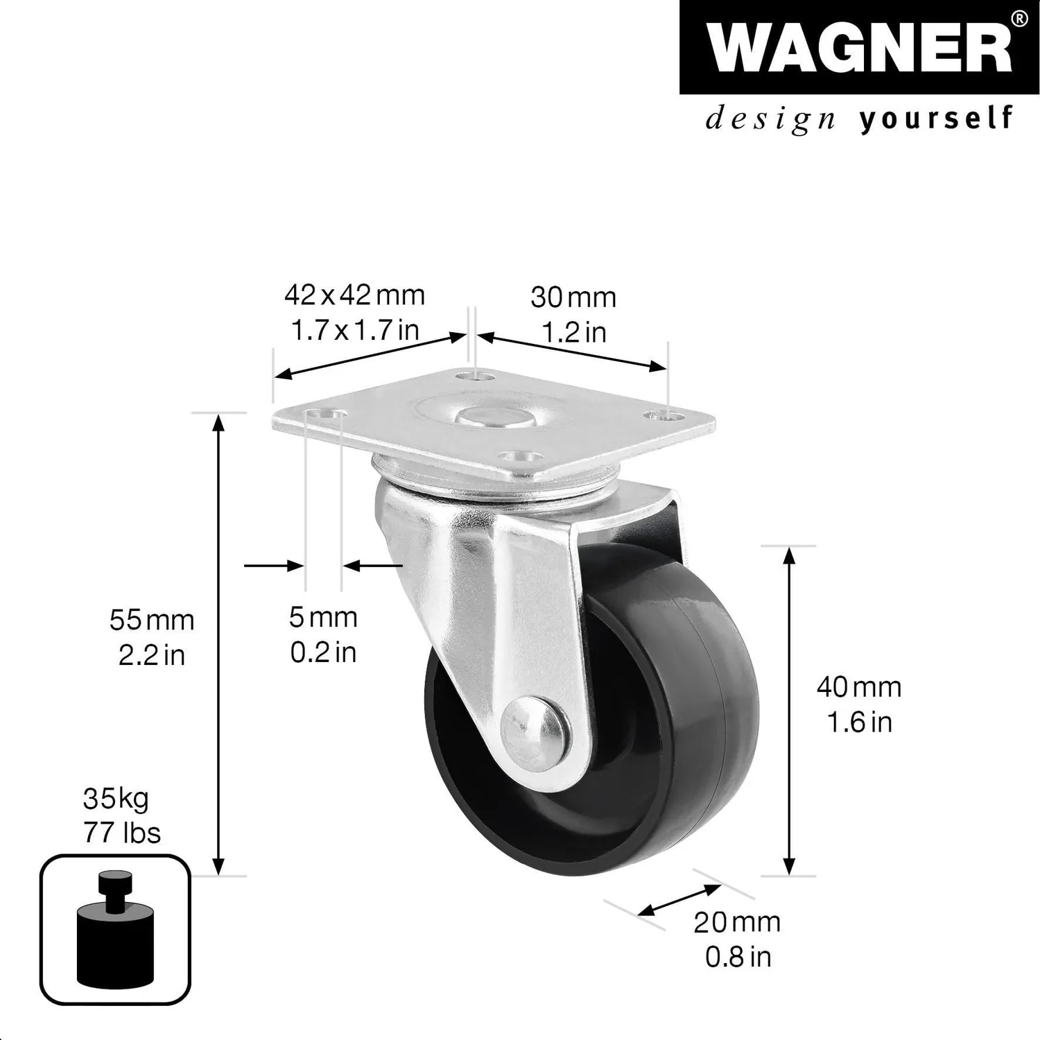 Wagner RO 2120 01212001 rotella nera Ø40 mm 35 kg