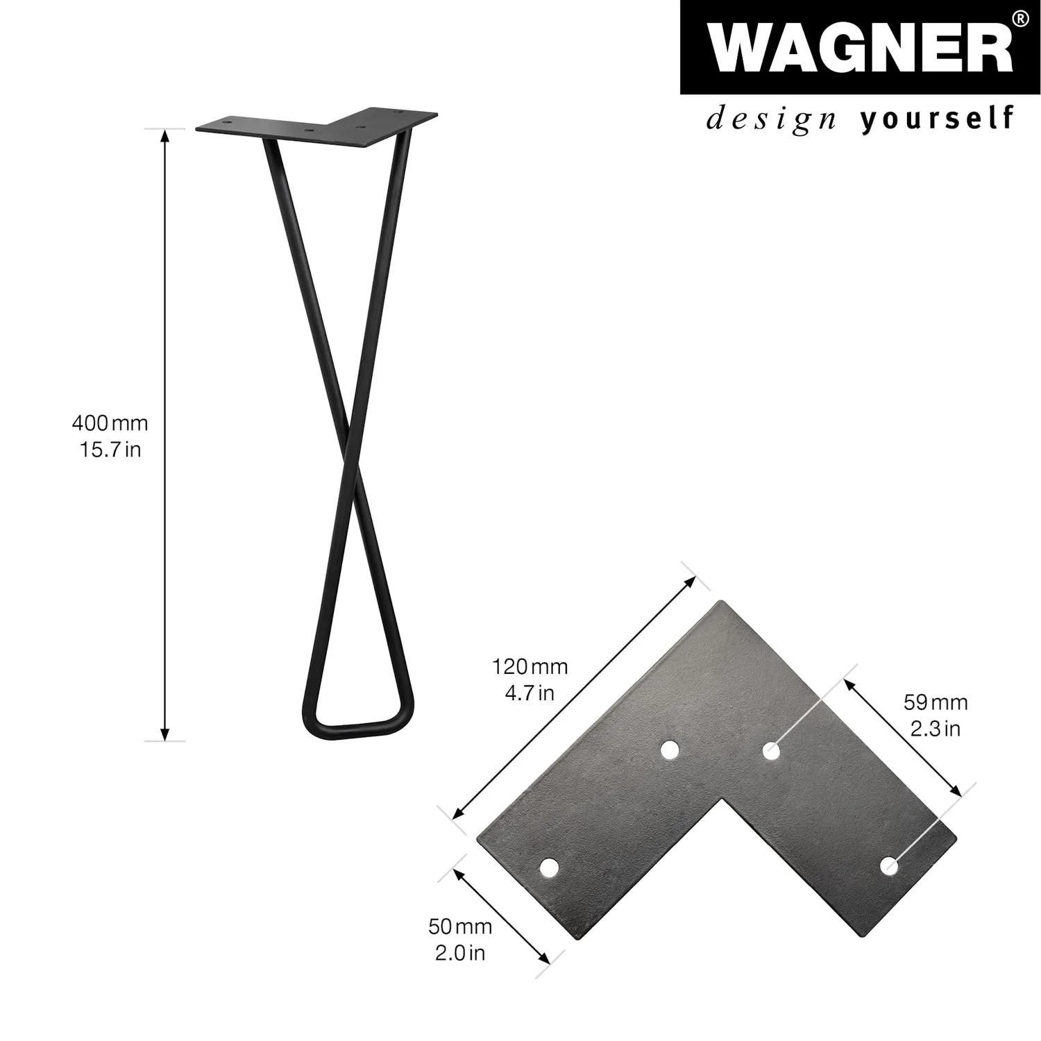 Wagner Hairpin Twist ST 8340 gamba retrò 40 cm nera 1 pz