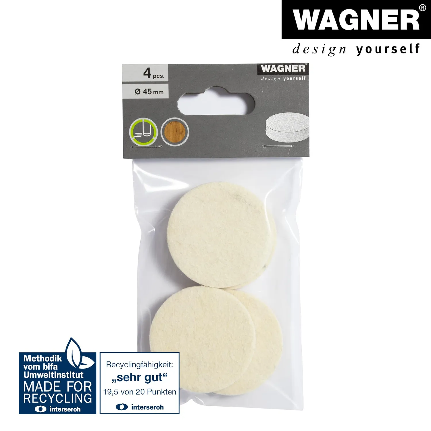 Wagner 15124699 EH 1246 feltrini lana Ø45 mm crema 4 pezzi