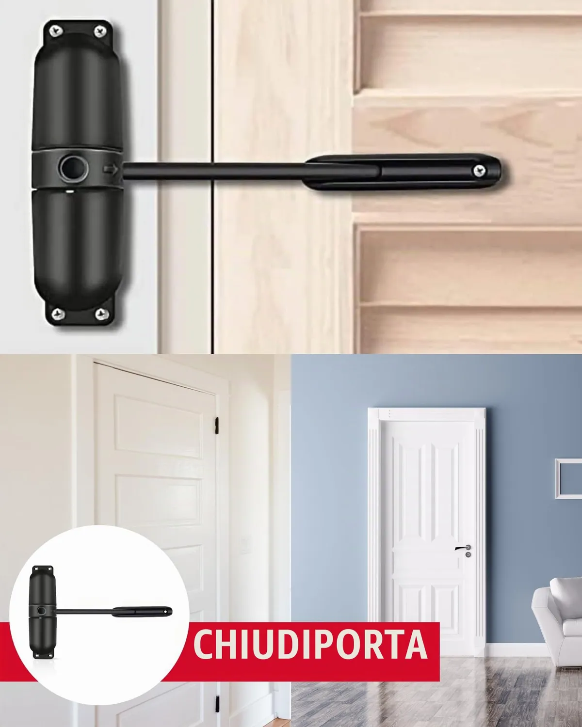 Gedotec Chiudiporta Molla Acciaio Nero 120mm 60Kg