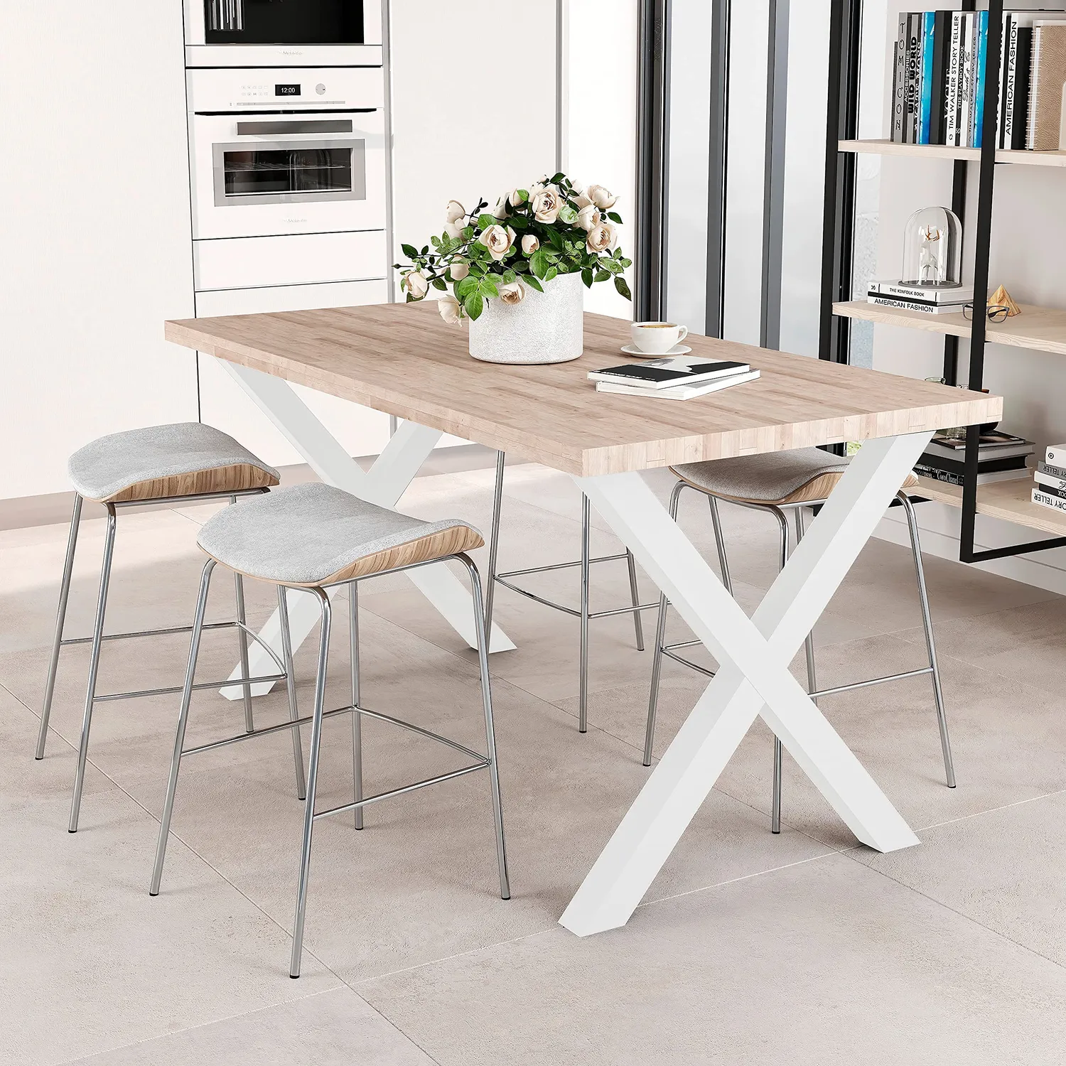 Emuca 695x695 mm gambe tavolo a croce 2 pezzi bianche acciaio