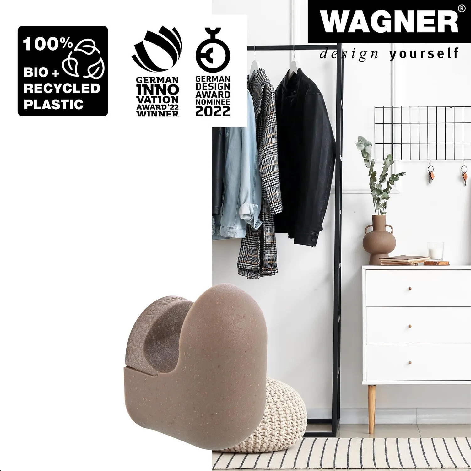 Wagner hooks4home Pill EH 0421 gancio parete 50 mm tortora riciclato
