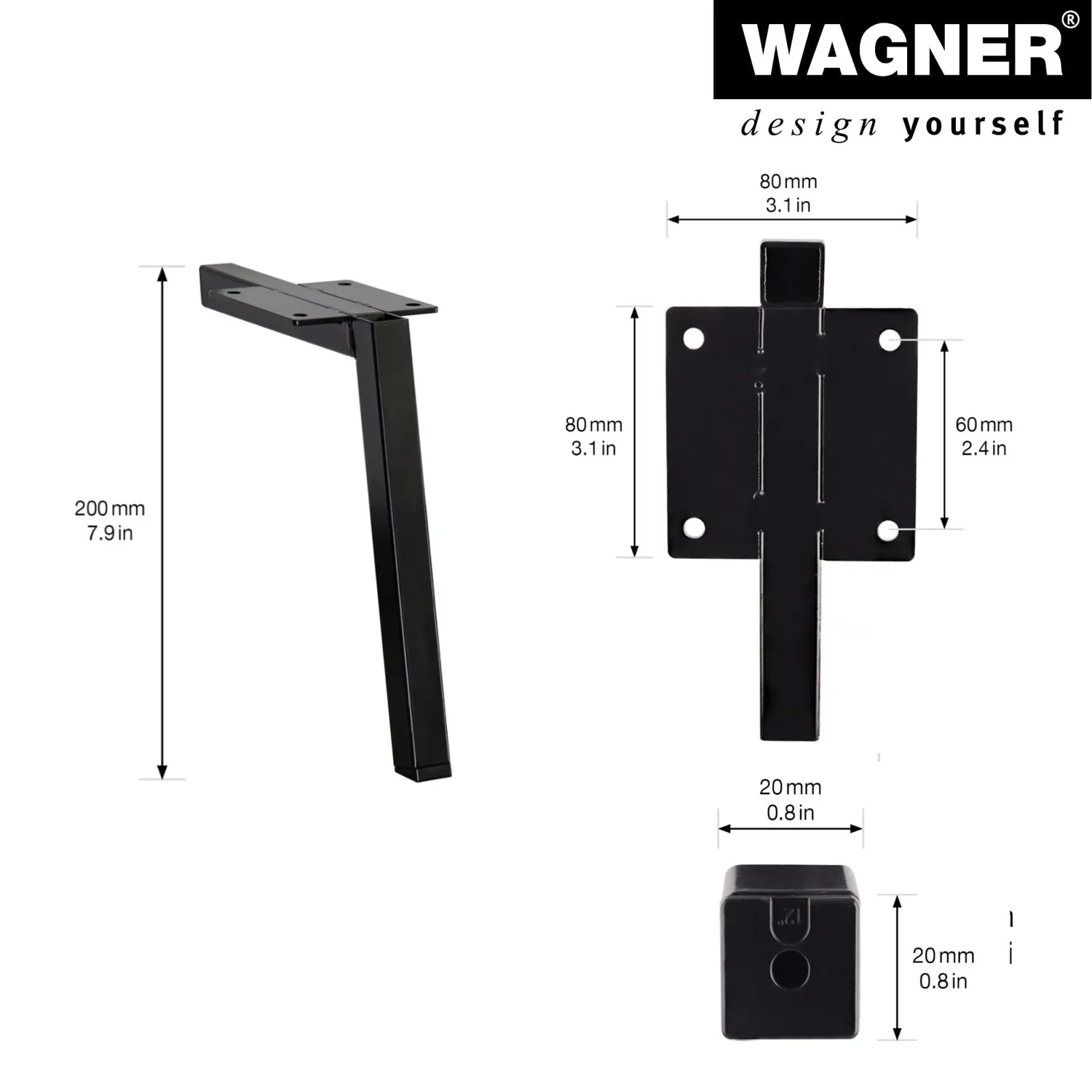Wagner ST 5420 gamba per mobili 200 mm 1 pz nera opaca