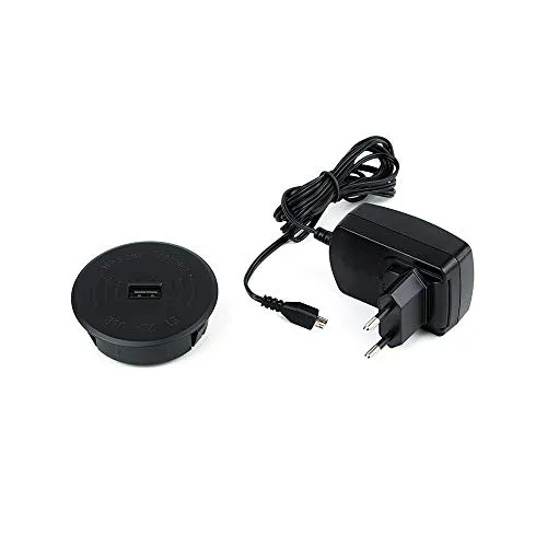 Emuca Caricatore Wireless Qi da Incasso con Presa USB-A Foro 60 mm