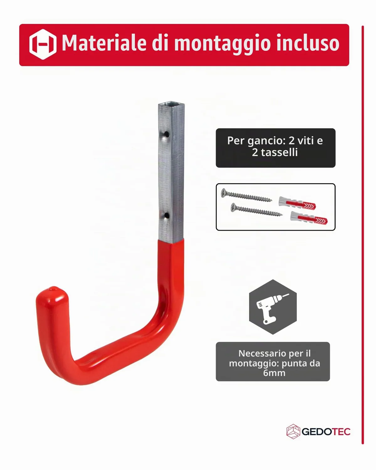Gedotec Mono gancio da parete 150x210 mm 2 pezzi portata 50 kg