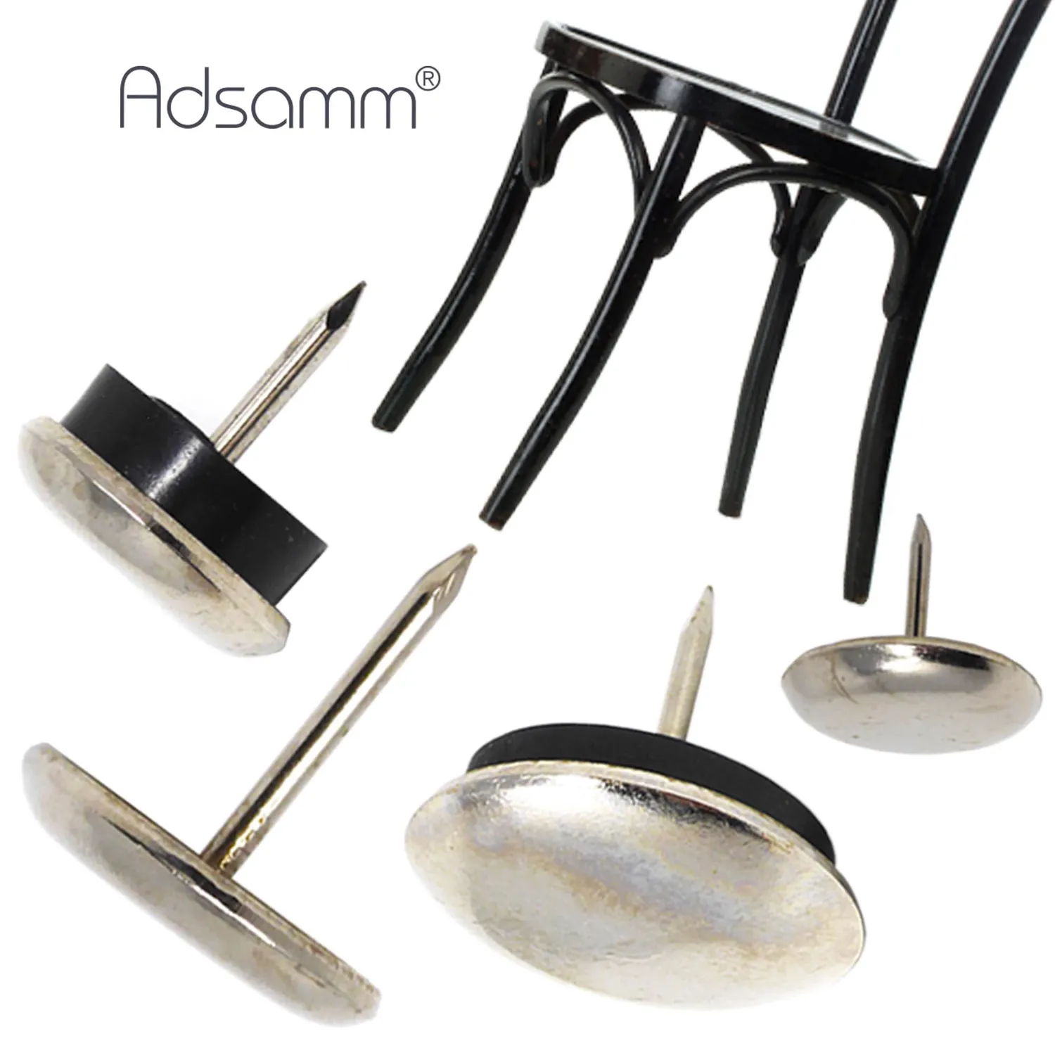 Adsamm Pattini Metallo Ø20 mm 16 Pezzi Tondi Argento con Chiodo