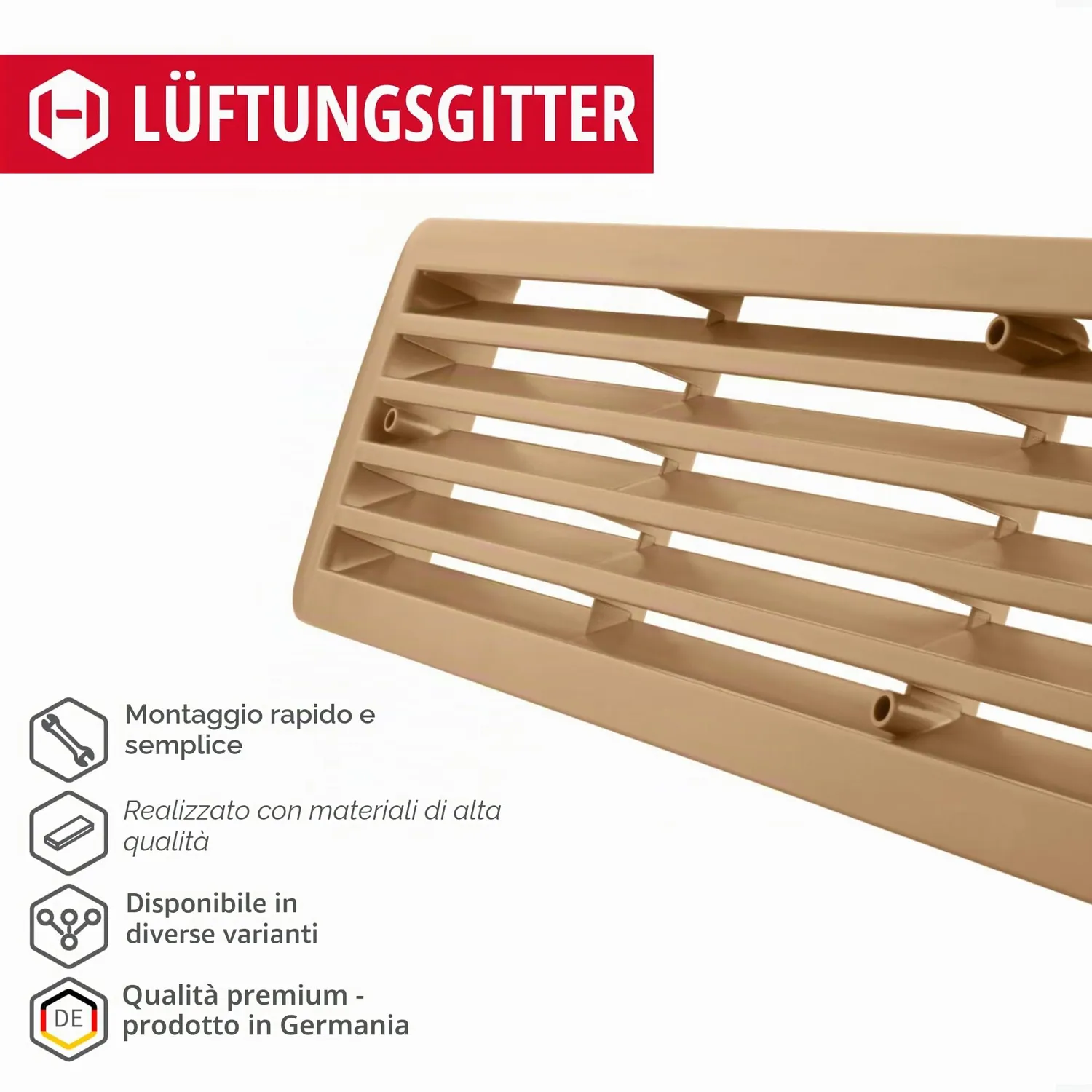 Gedotec griglia ventilazione porta 457x92 mm acero 1 set