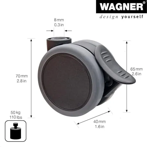 Wagner Design 01076601 rotella doppia Ø 65 mm con freno 50 kg