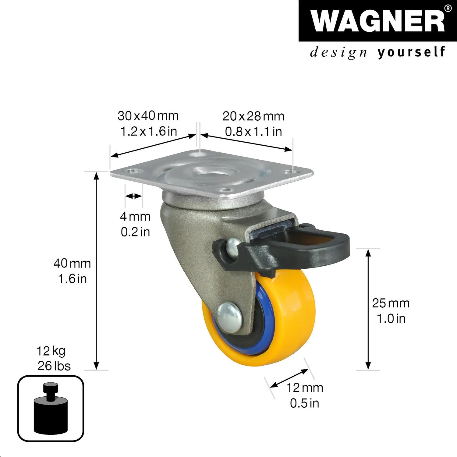 Wagner Design 3C RO 2325 ruota girevole con freno 25 mm multicolore