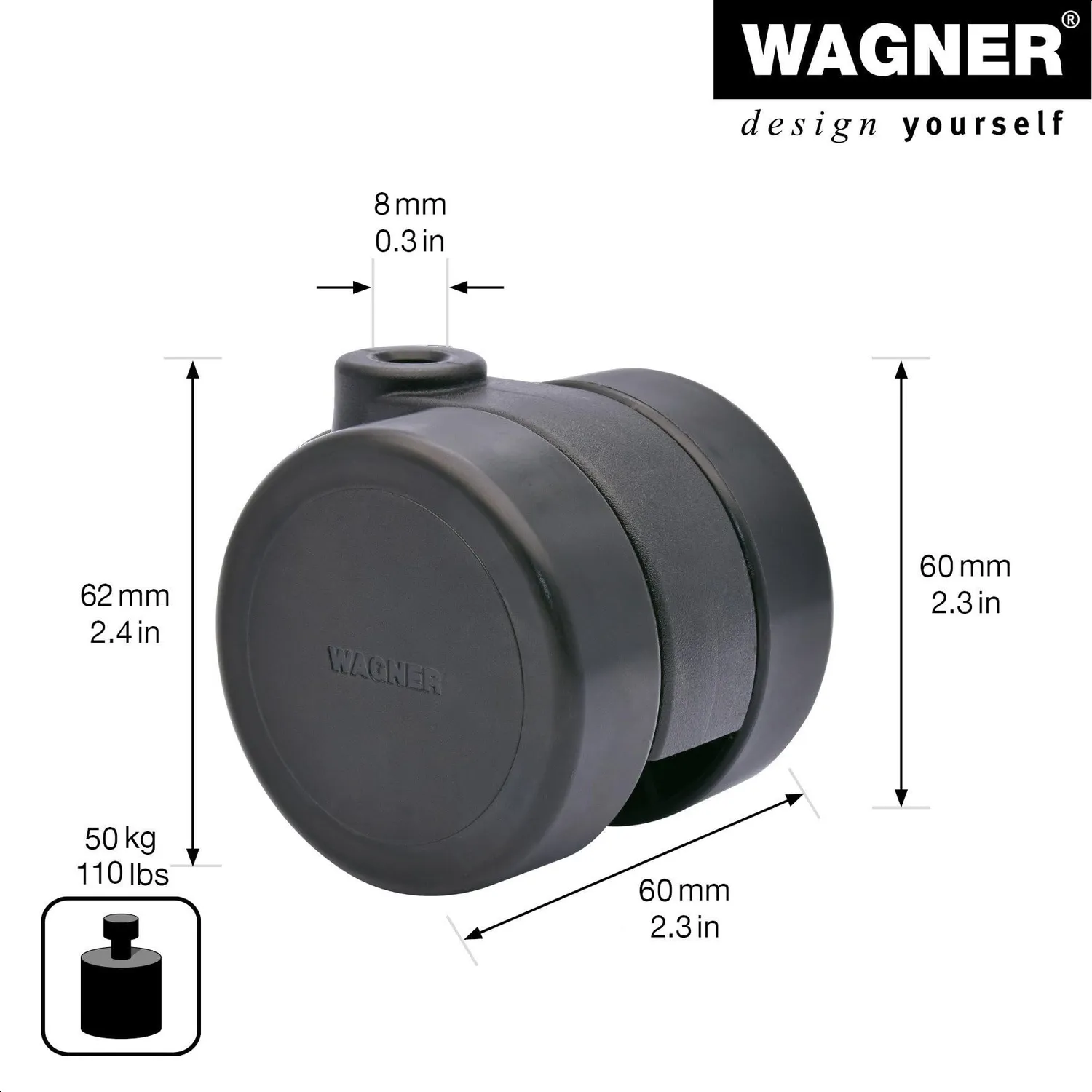 Wagner Design RO0079 rullo mobili doppio duro 60 mm