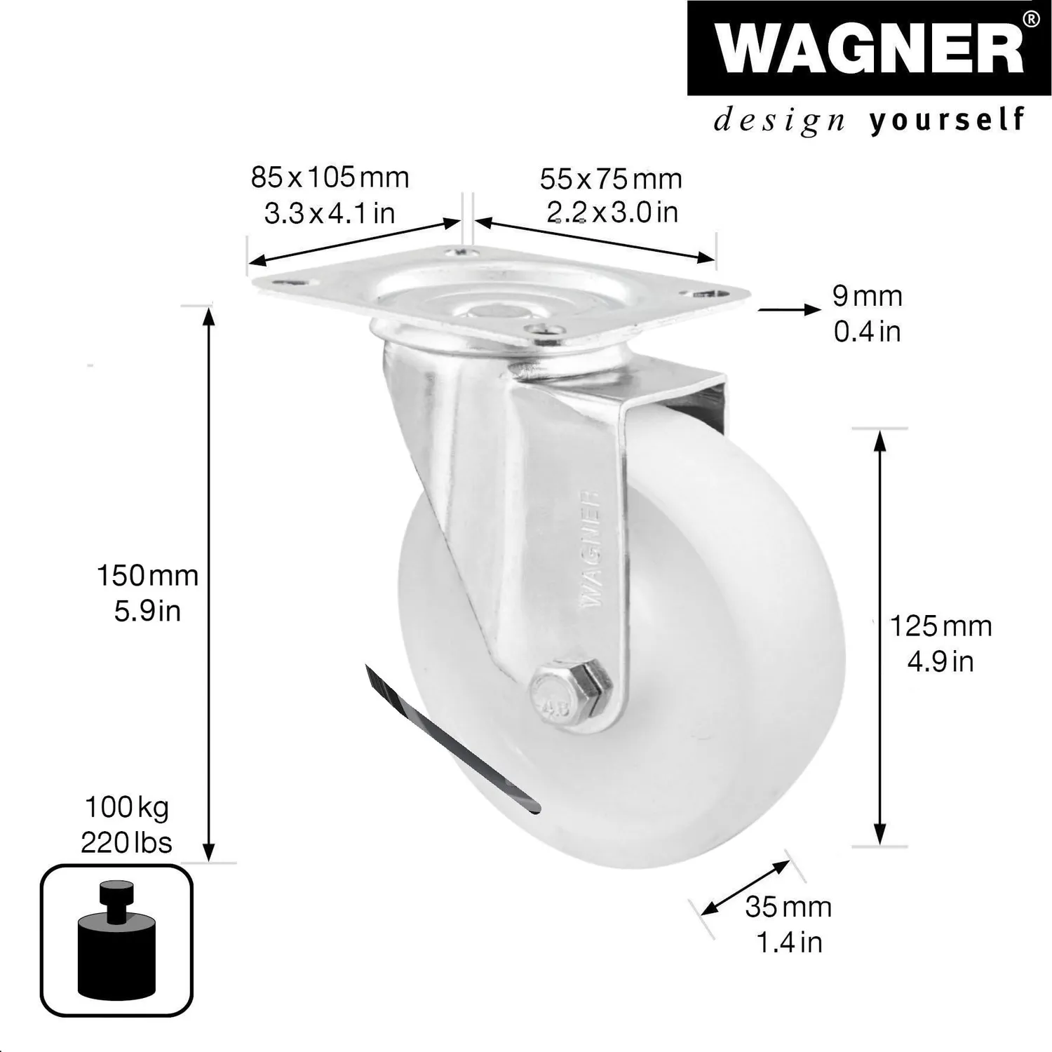 Wagner RO 6525 rotella girevole bianca Ø 125 mm 100 kg