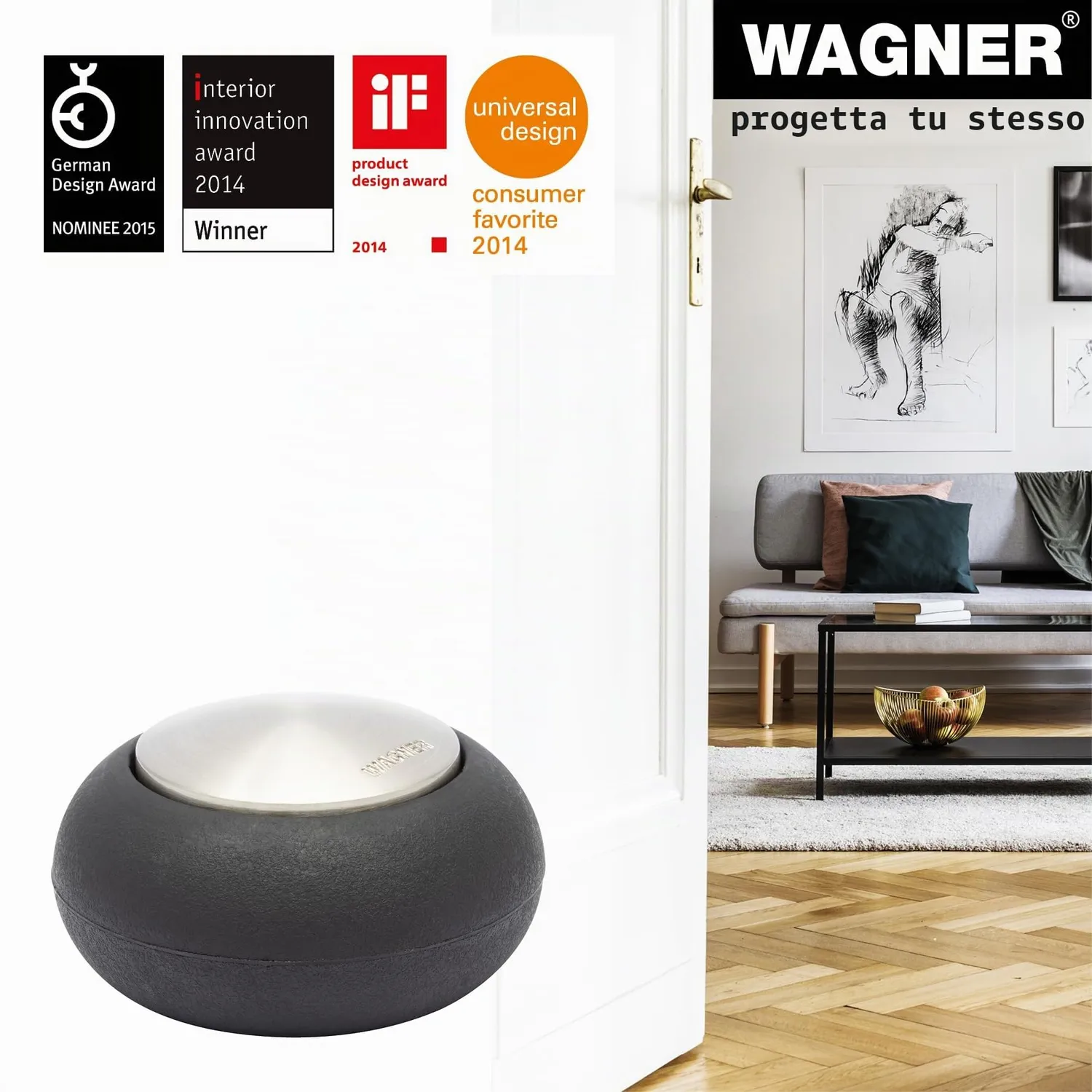 Wagner 15517611 fermaporta pavimento Ø54x30 mm zinco inox