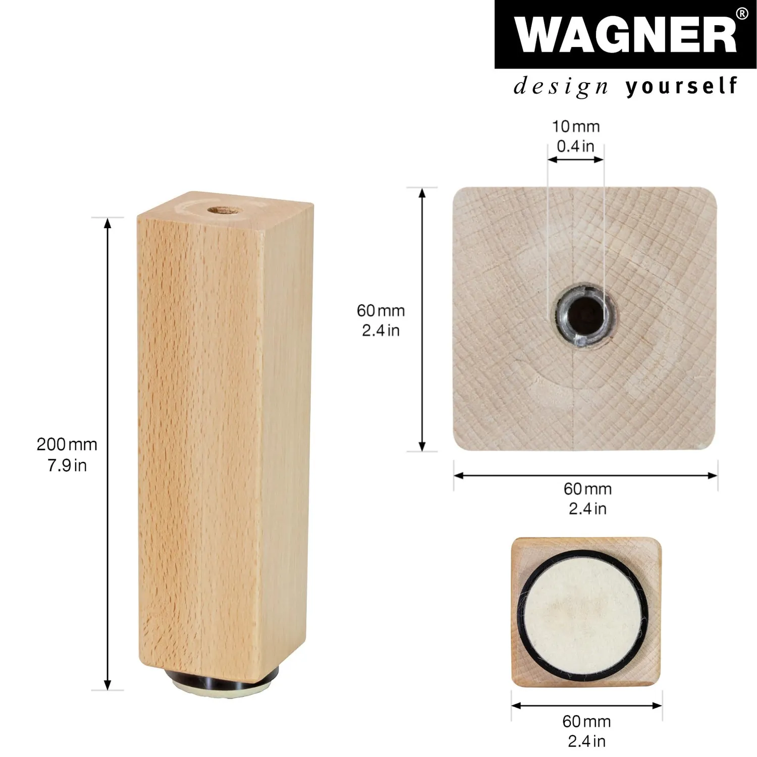 Wagner Design ST 7824 gamba mobile legno faggio 200 mm