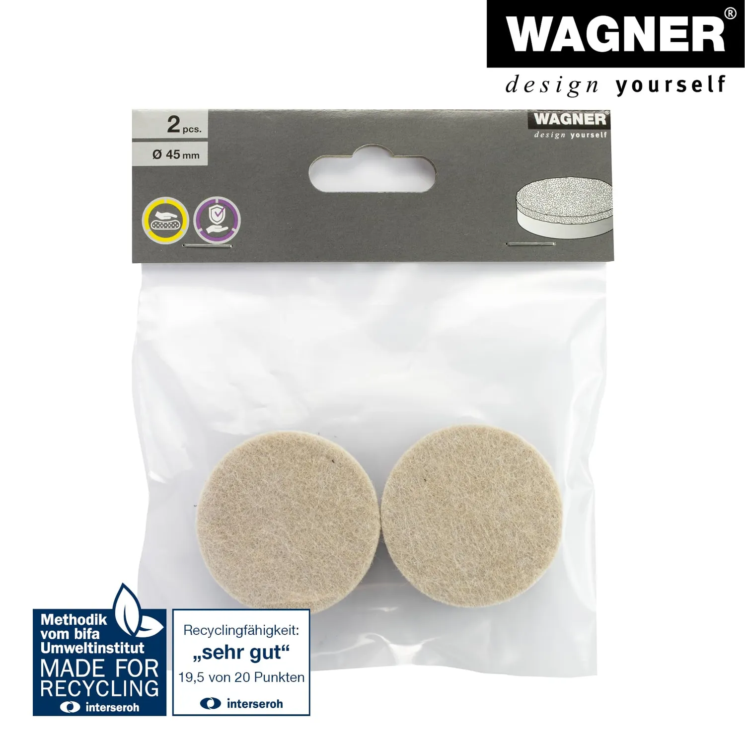 Wagner EH 1345 cuscinetti feltro 2 pezzi Ø45x15 mm autoadesivi