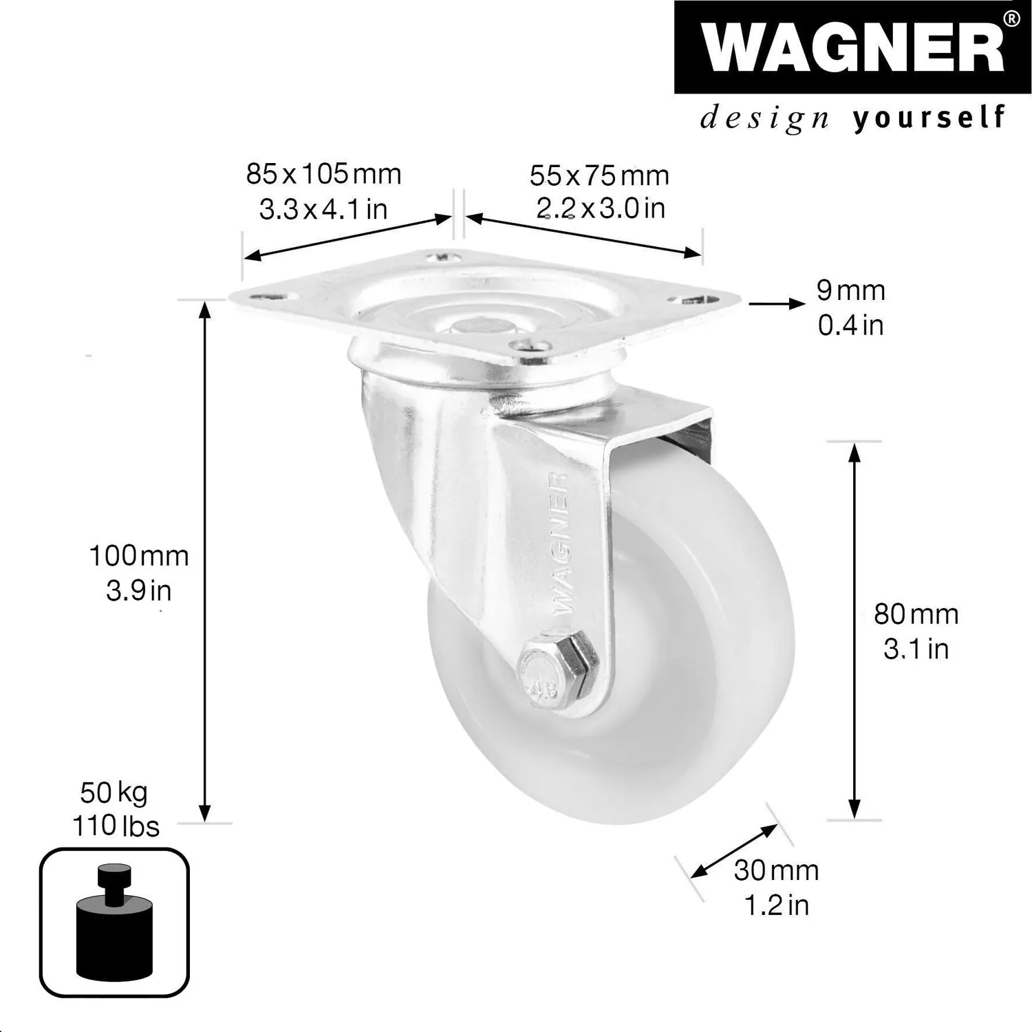 Wagner RO 6580 rotella mobile Ø80 mm bianca 50 kg
