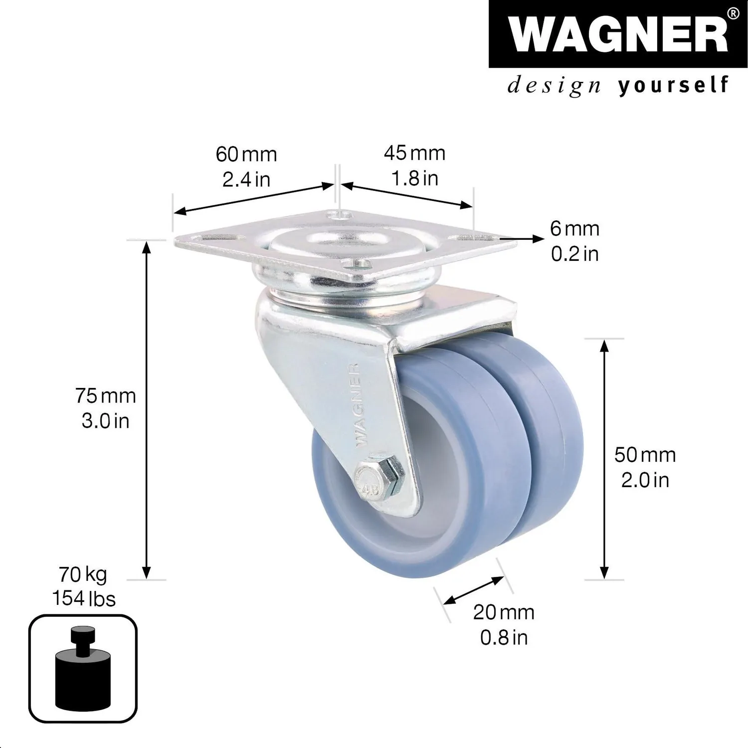 Wagner ECO RO 1552 rotella girevole morbida 50 mm 70 kg