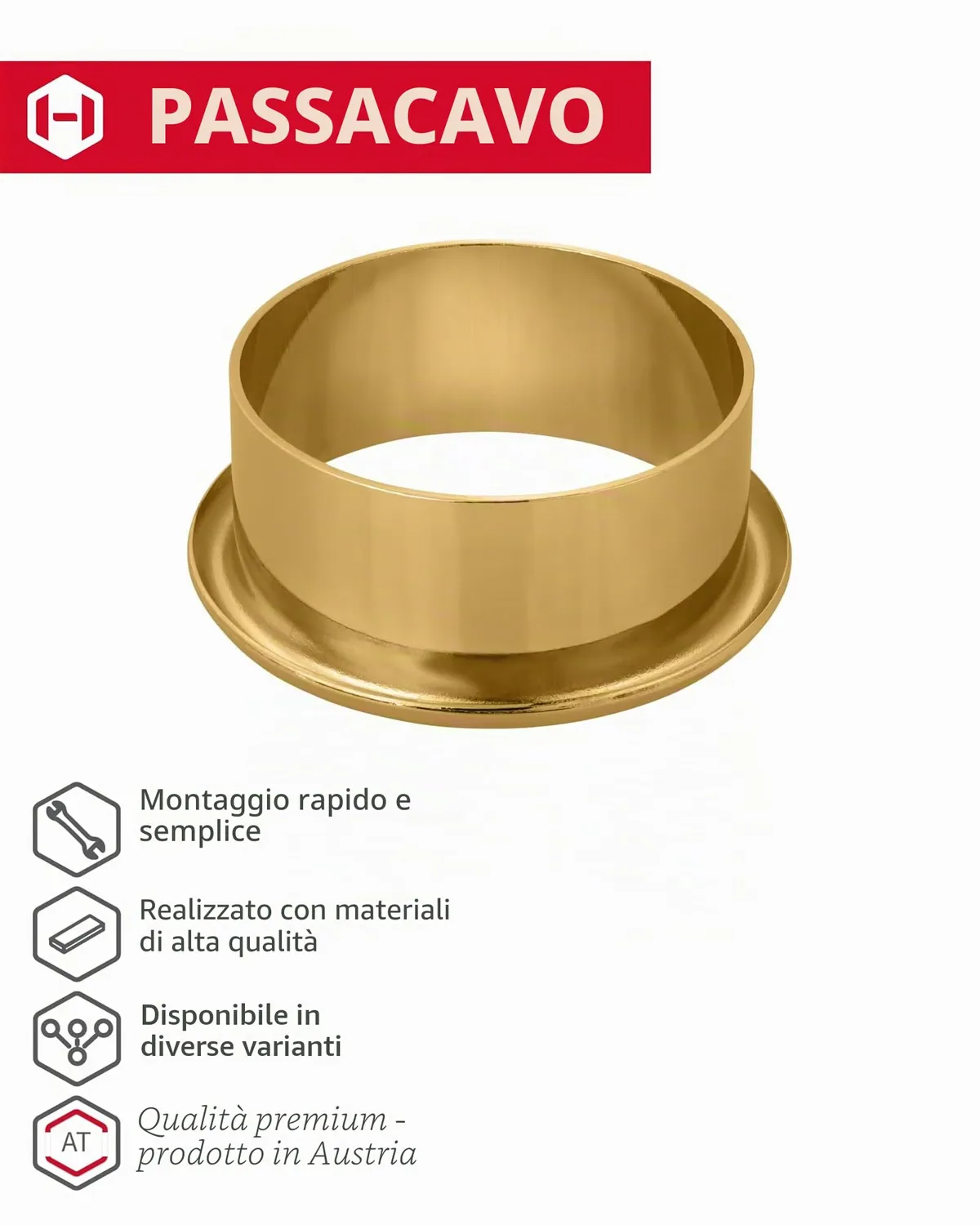 Gedotec passacavo scrivania ottone oro lucido Ø 35 mm