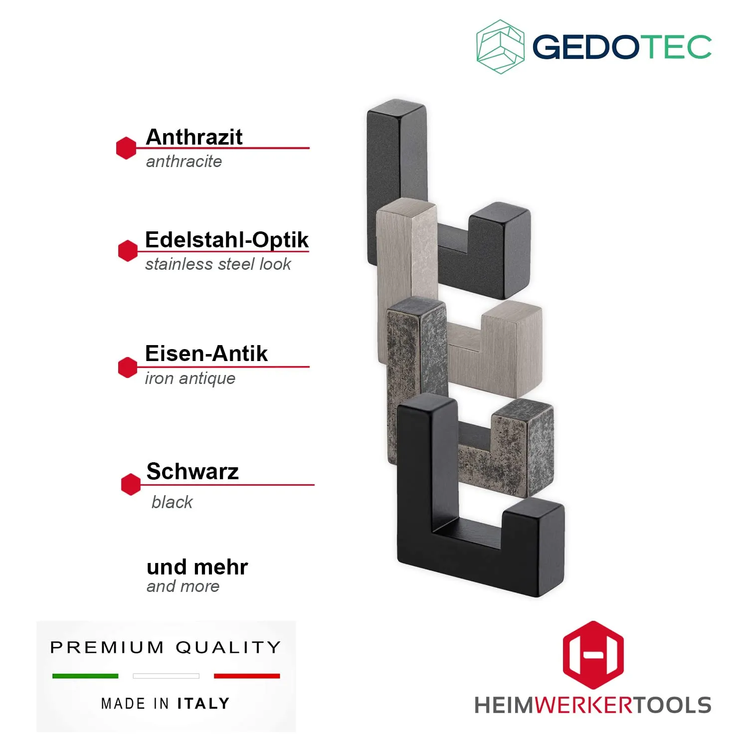 Gedotec ganci parete metallo antracite set 2 pezzi