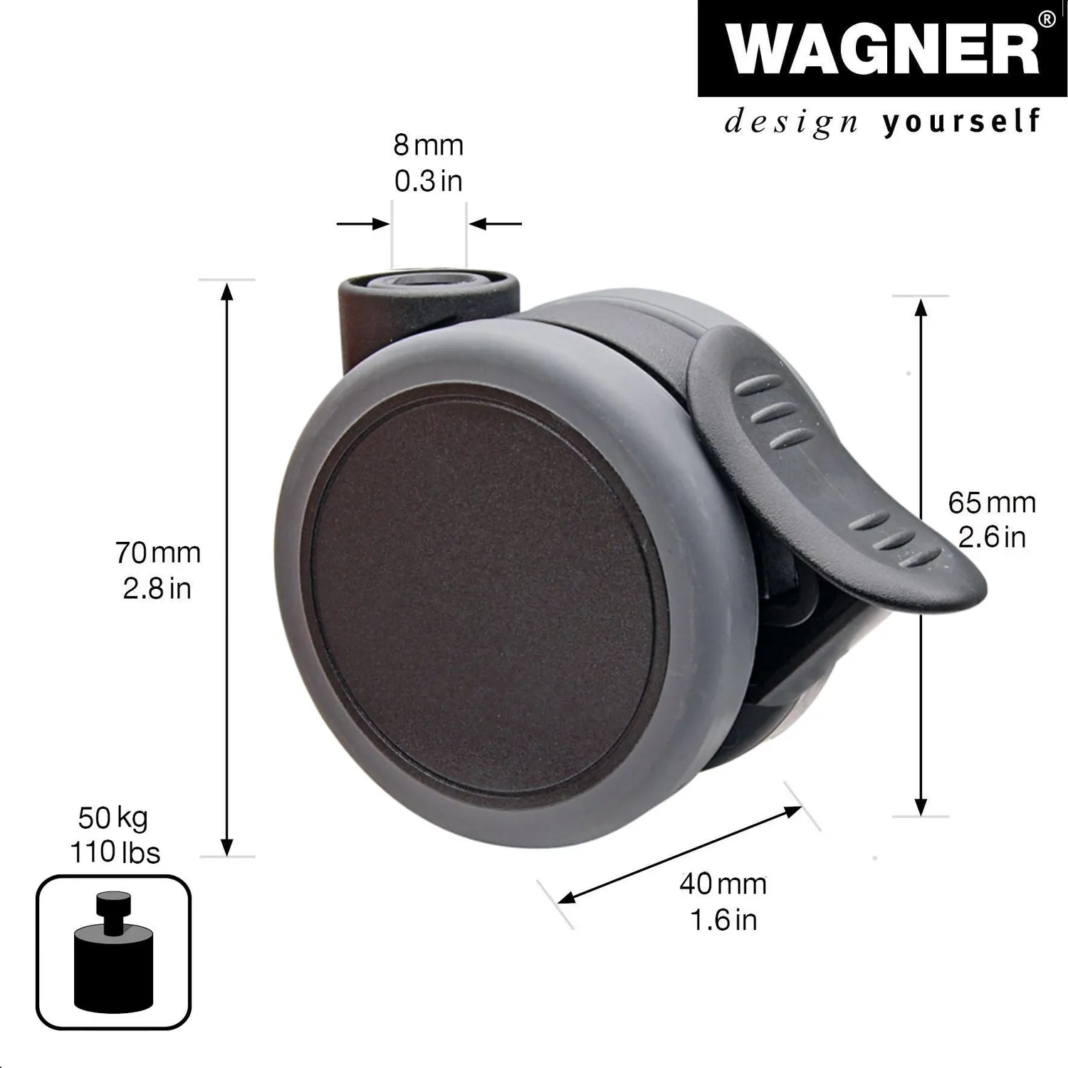 Wagner Design 01076601 rotella doppia Ø 65 mm con freno 50 kg