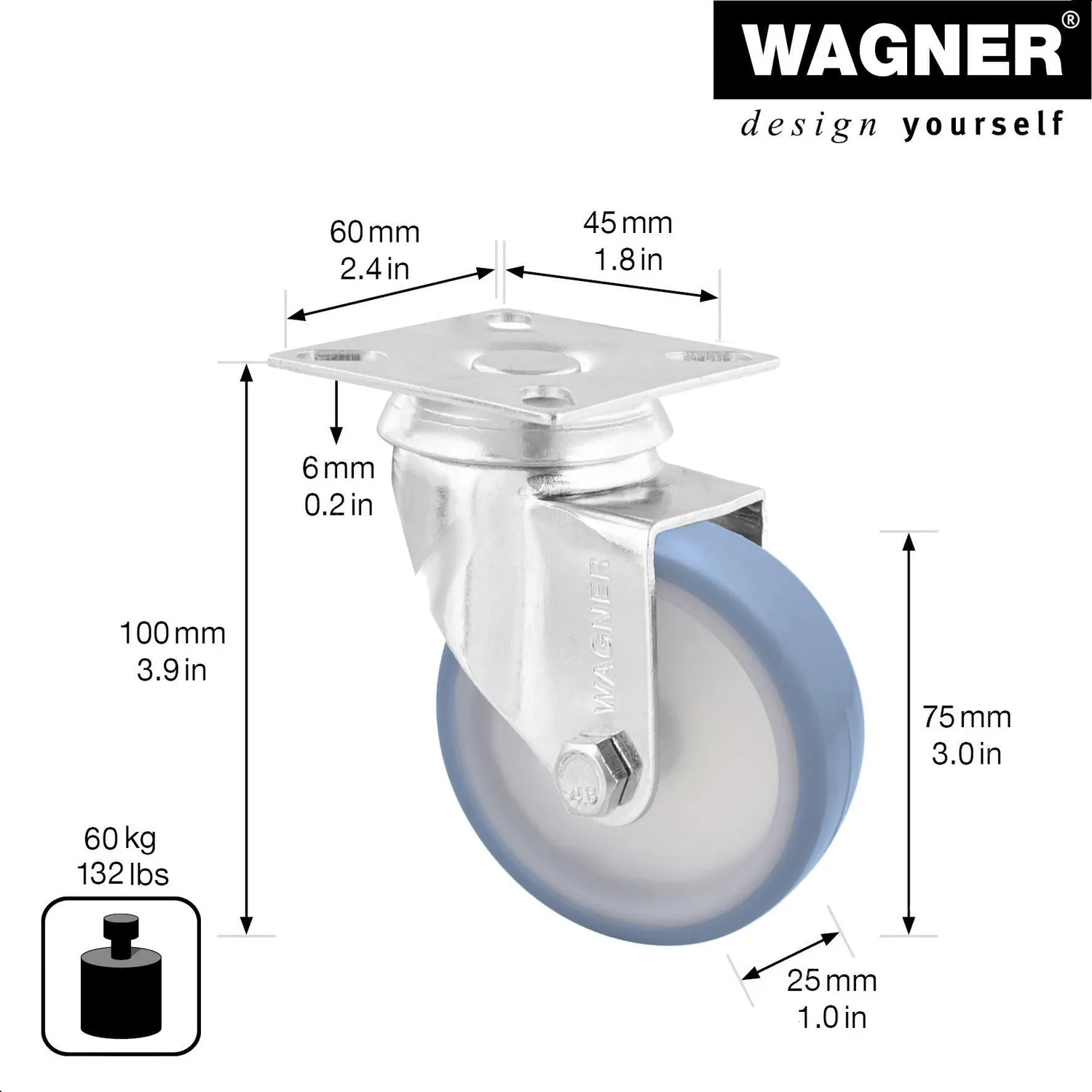 Wagner 03177501 rotella girevole 75 mm 60 kg
