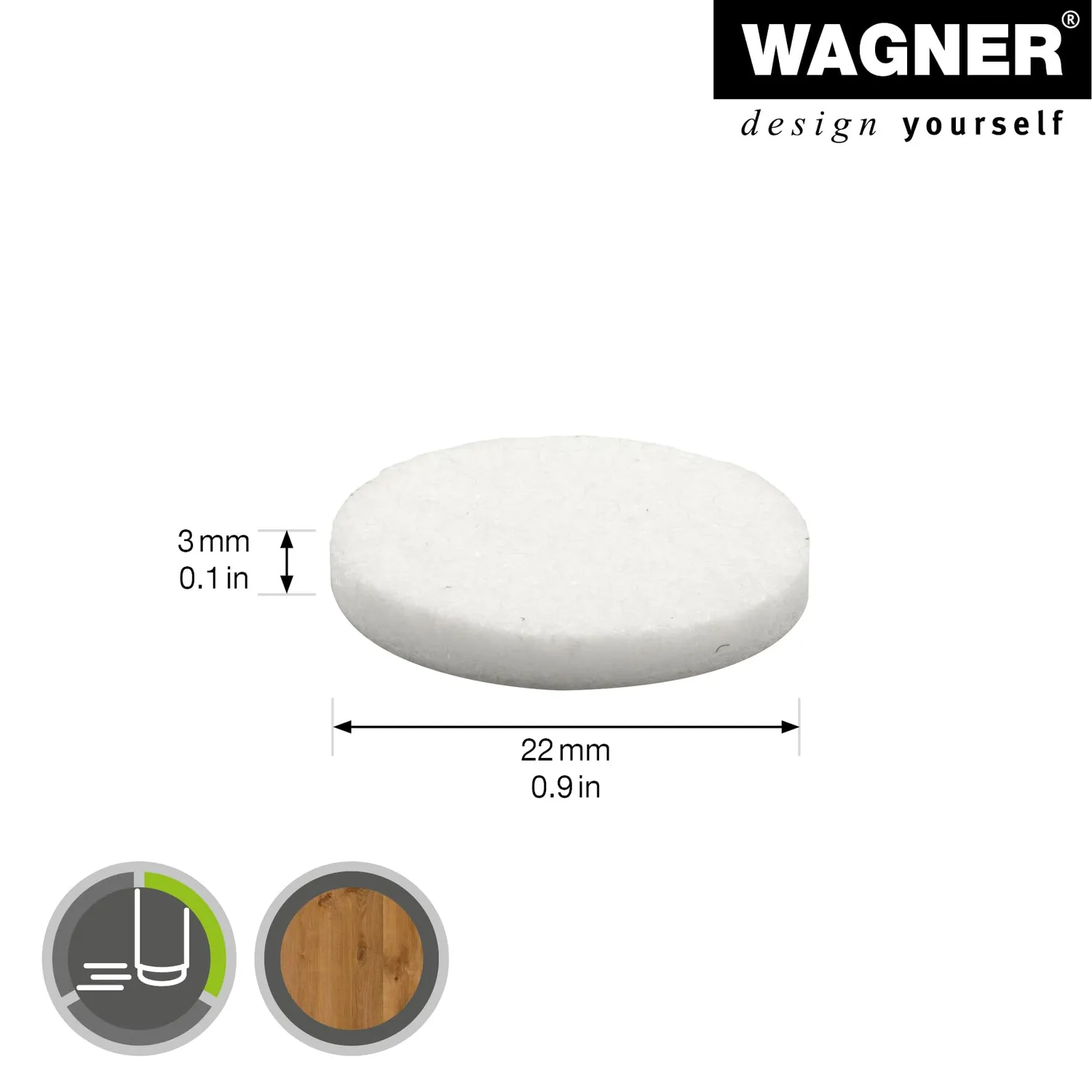 Wagner EH 1222 feltrini tondi Ø22 mm 24 pezzi bianchi adesivi