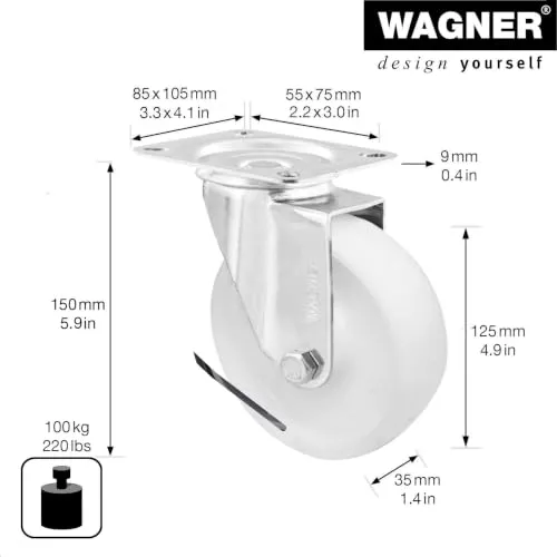 Wagner RO 6525 rotella girevole bianca Ø 125 mm 100 kg
