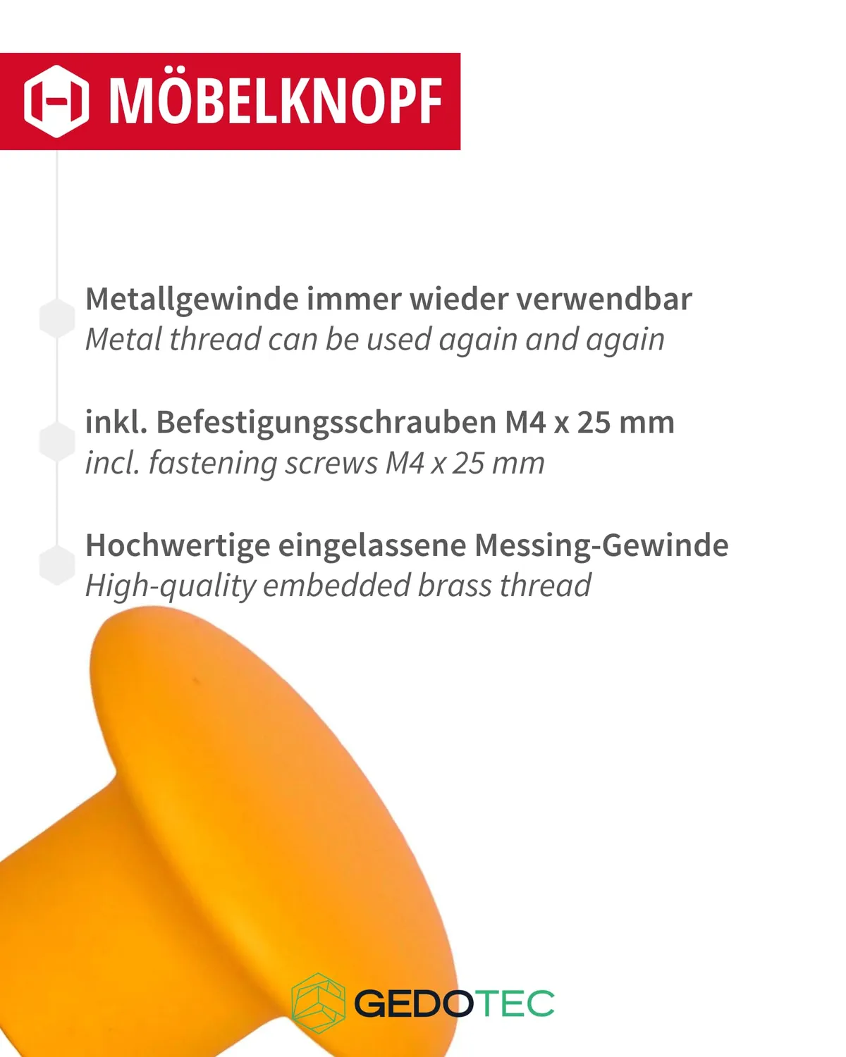 Gedotec pomello cameretta 32 mm plastica arancione 1 pz