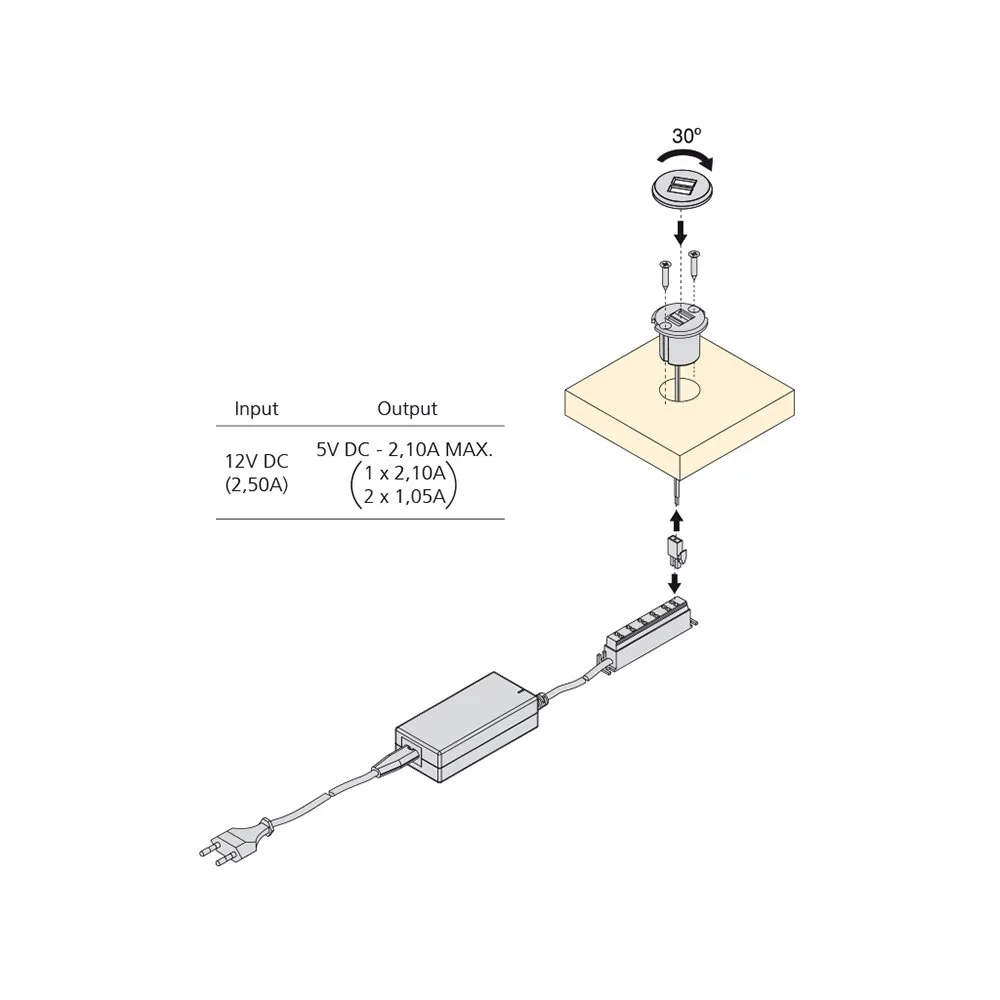 Emuca 5070625 Caricabatterie USB Incasso 2 Prese Grigio