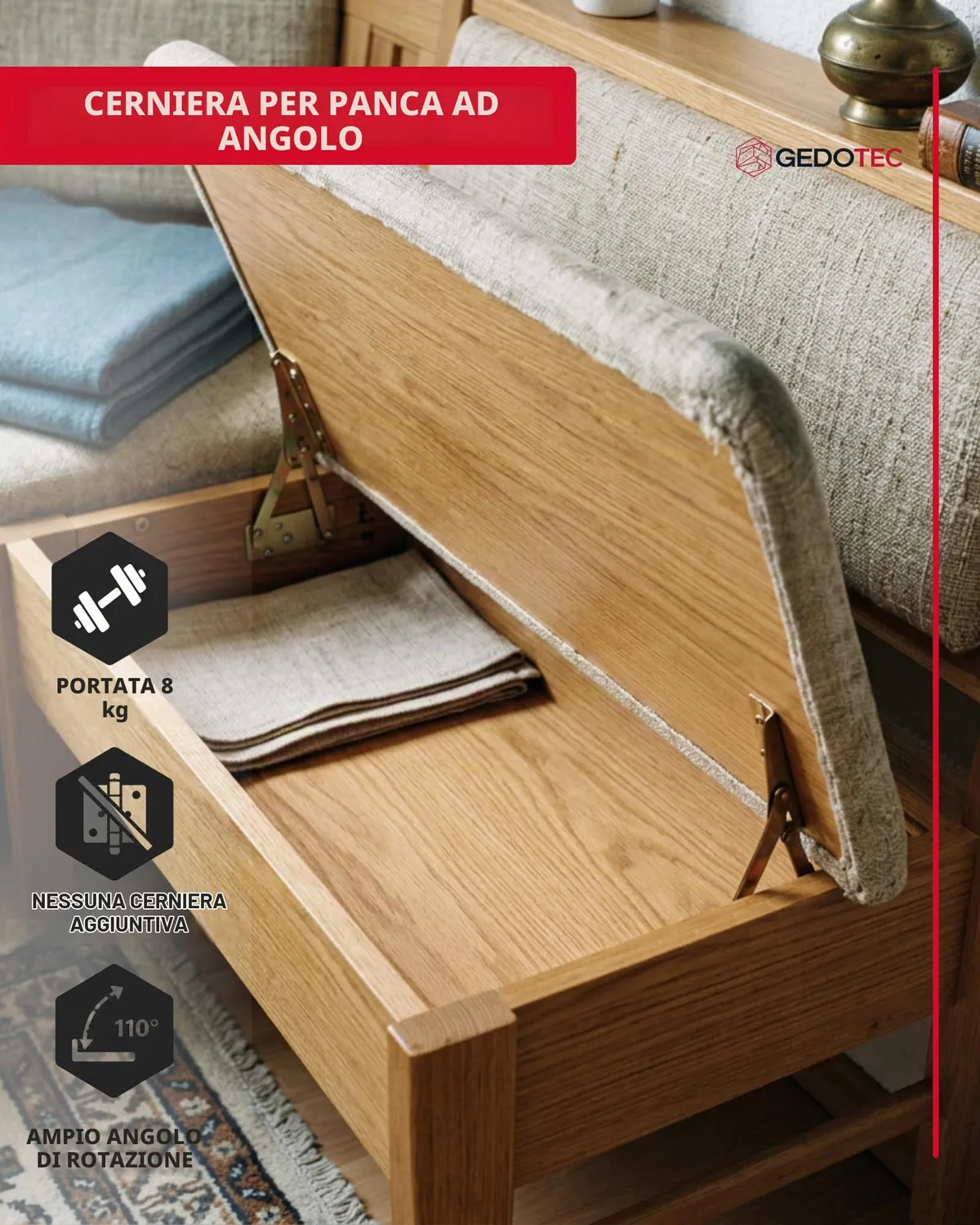 Gedotec Cerniera panca angolo 8 kg 1 paio zincato
