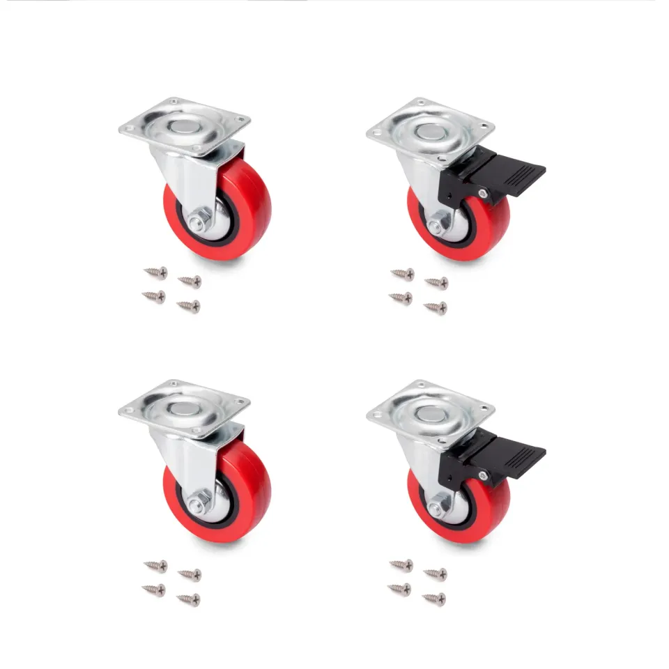 Emuca Kit Ruote Piastra Ø50 con Freno Set 4 Rosse Portata 50kg