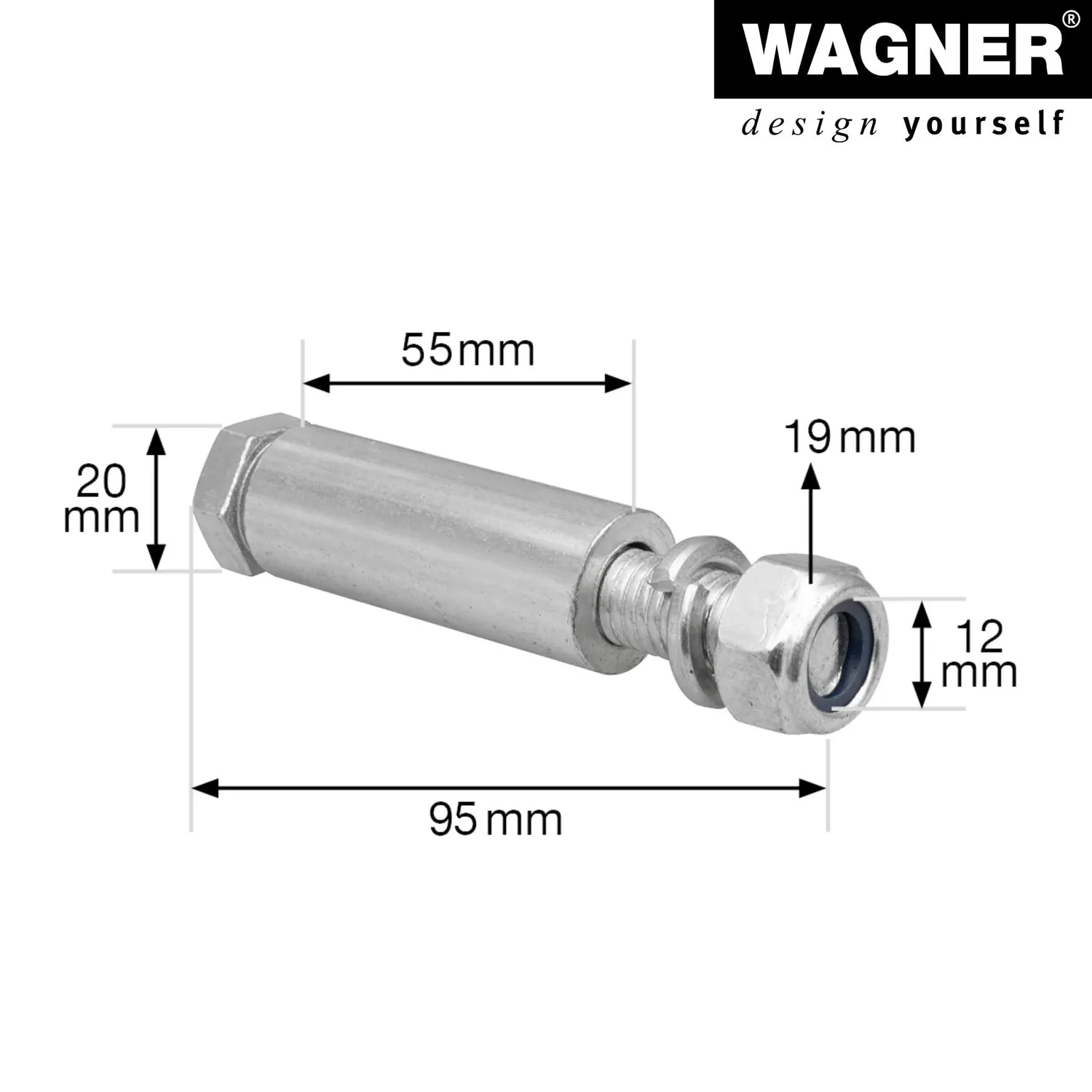 Wagner RO 0441 kit asse 20x55 mm foro 20 mm zincato