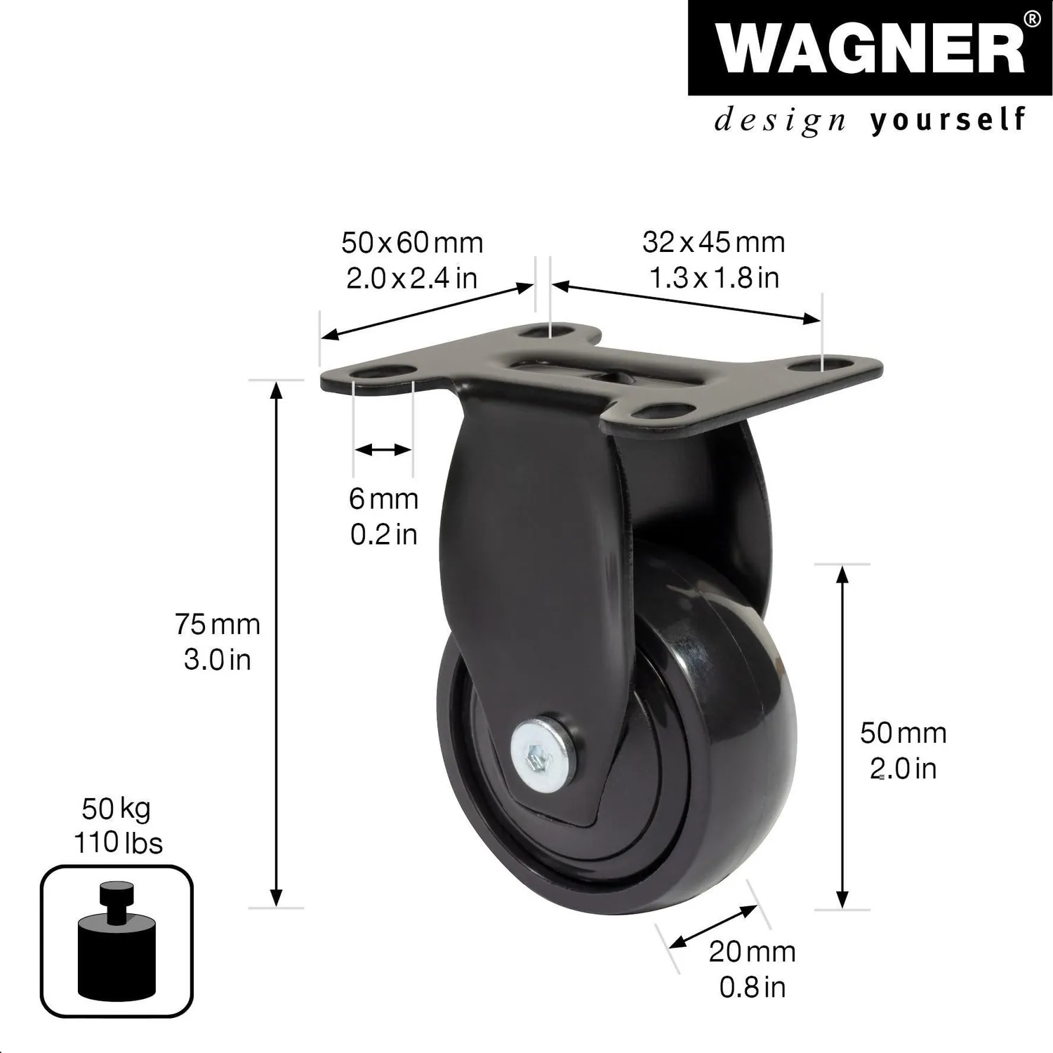 Wagner 3C 01245201 rullo fisso nero 1 pz 50 kg