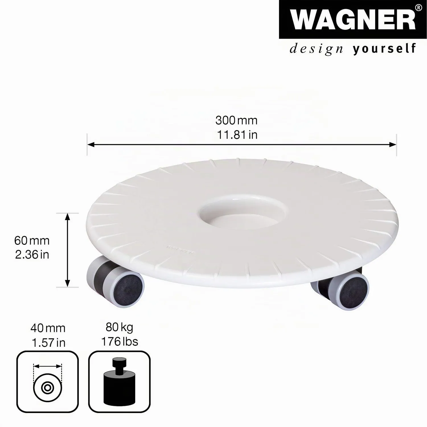 Wagner Carrello Piante Flat Ø30 Bianco Portata 80kg