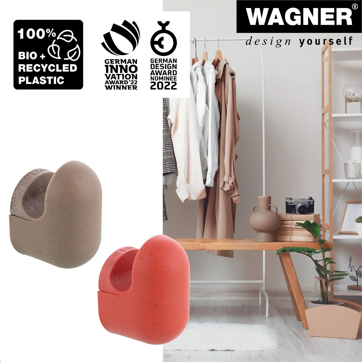 Wagner hooks4home Pill ganci parete taupe corallo 4 pezzi