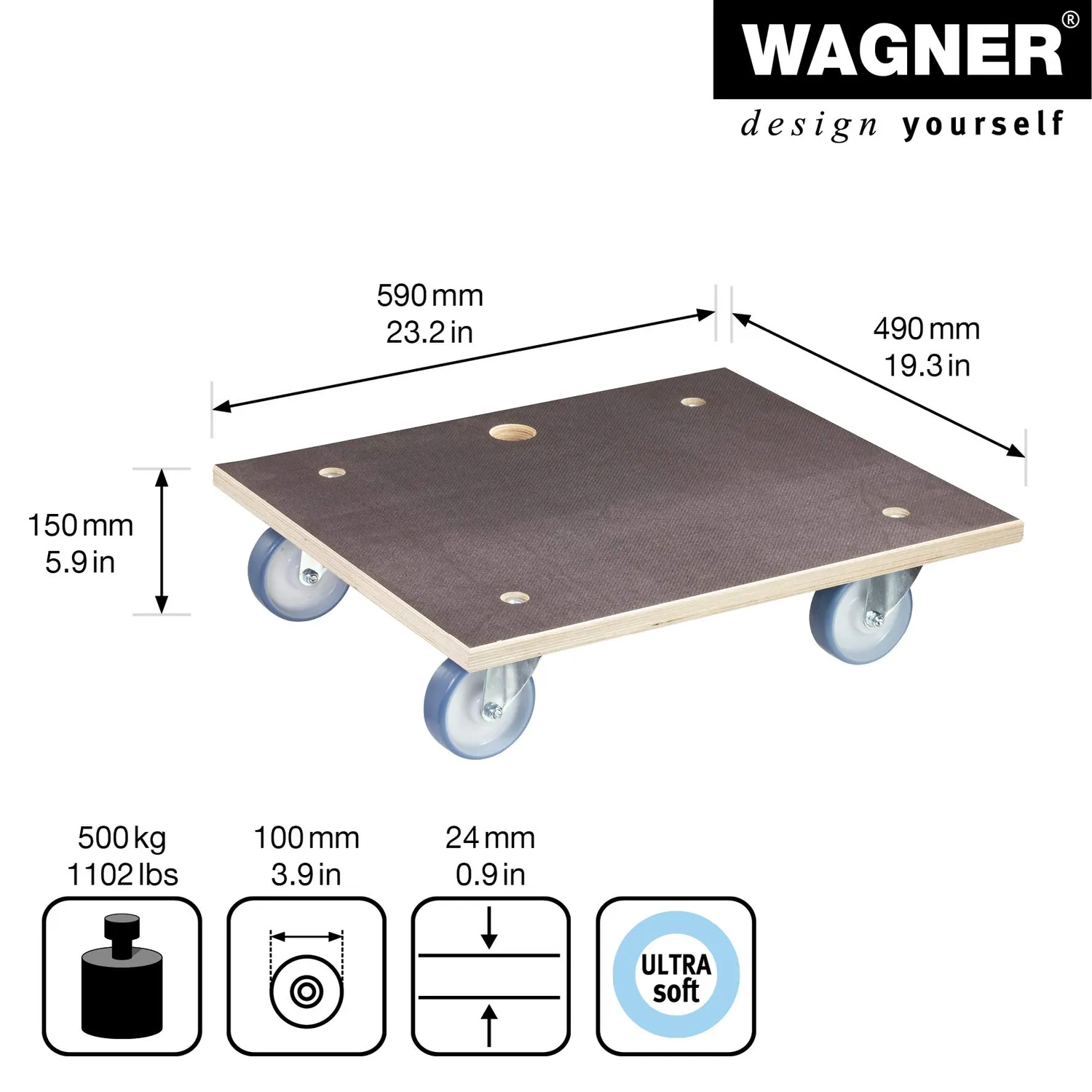 Wagner MM 1145 carrello trasporto 59x49 cm 500 kg