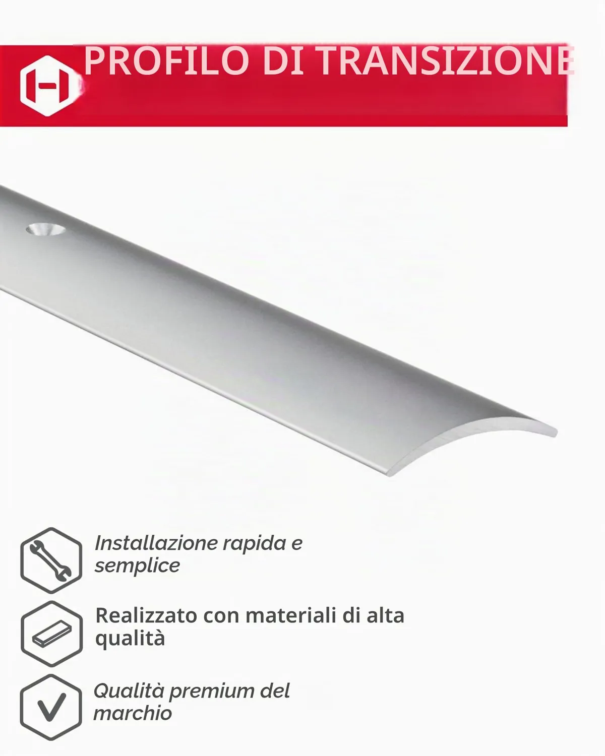 Gedotec profilo transizione alluminio argento 30x1000 mm