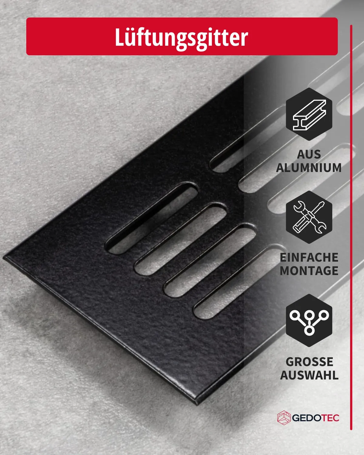 Gedotec Griglia Ventilazione 300x60 Nero Opaco Alluminio
