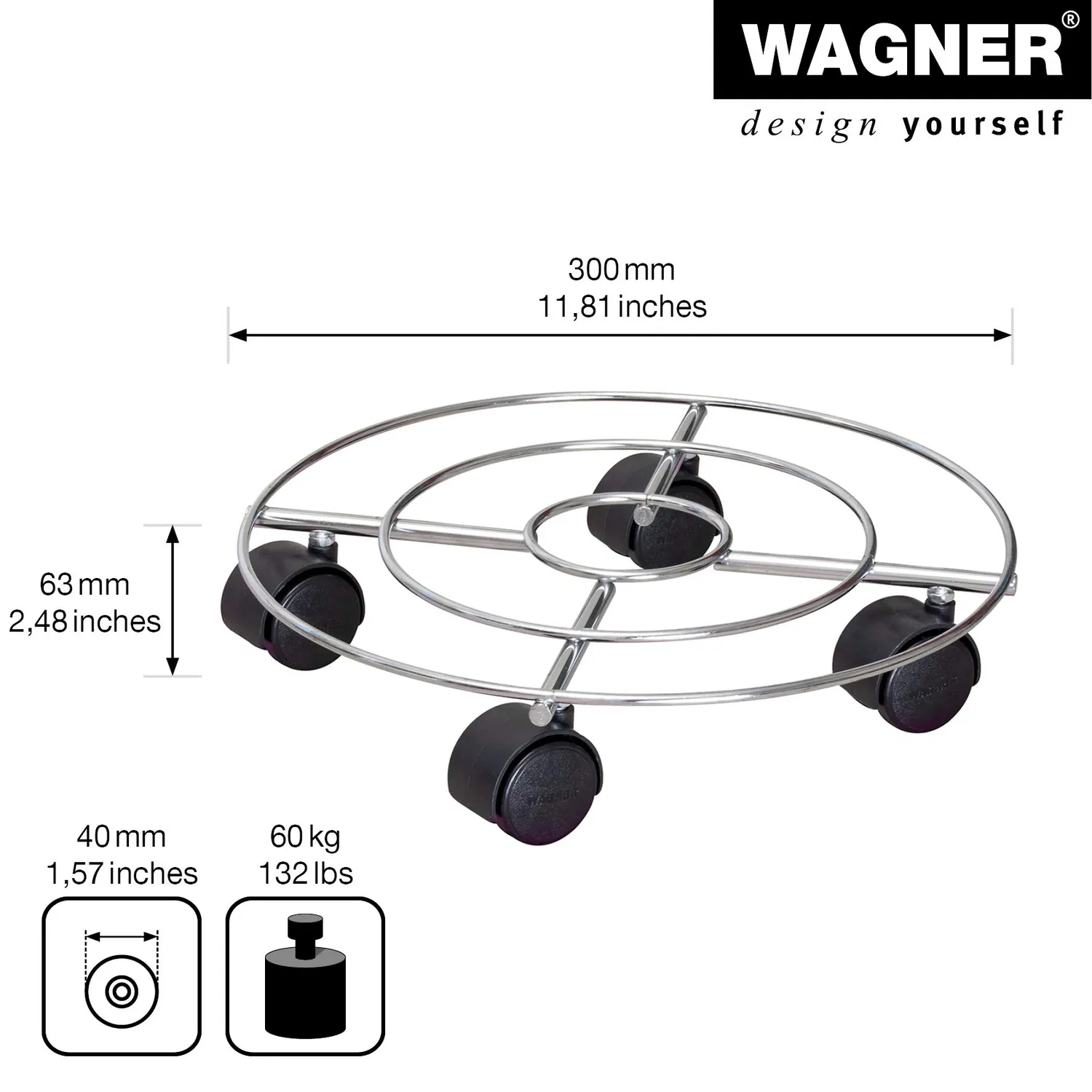 Wagner Chromato carrello piante Ø30 cm 60 kg
