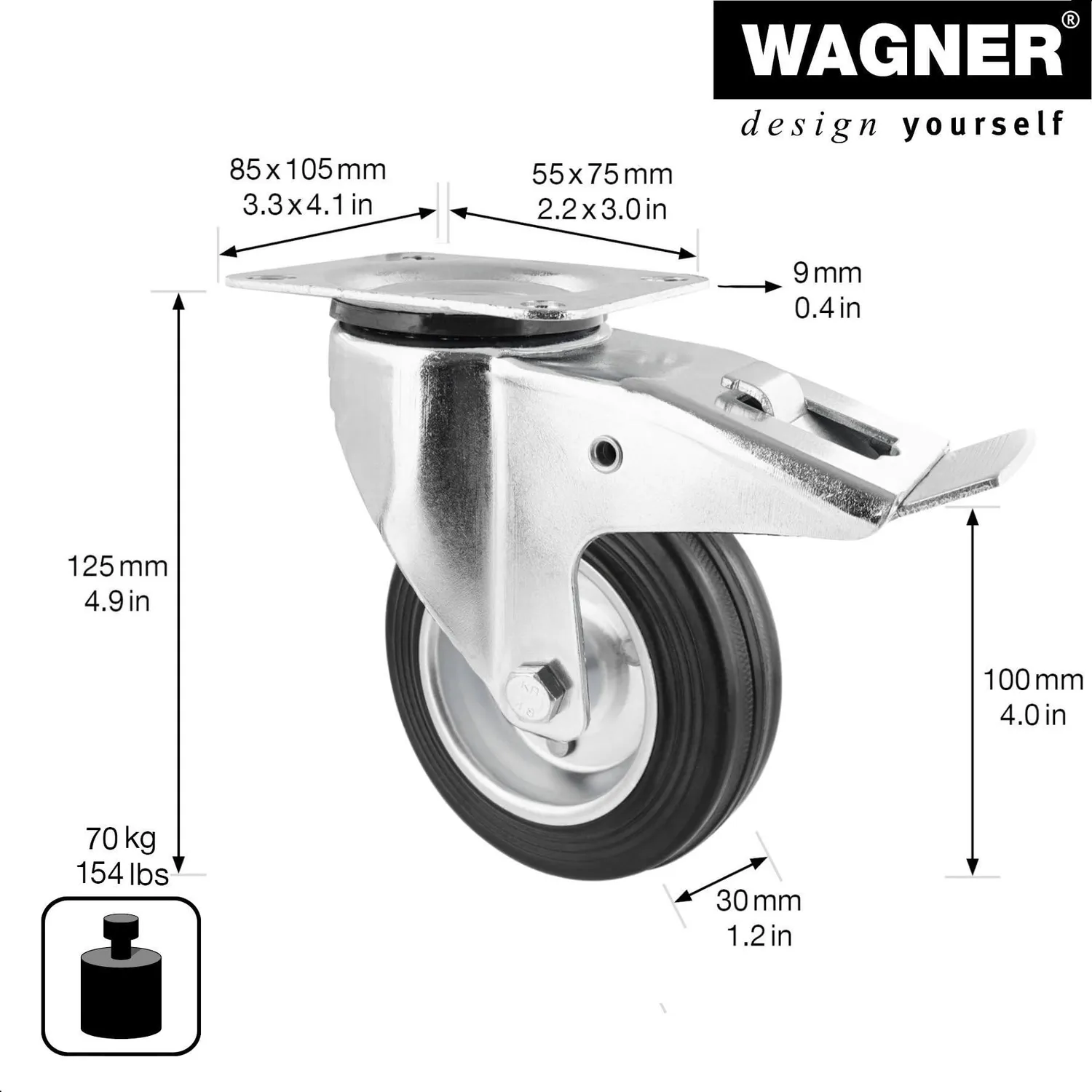 Wagner 04710401 RO 7104 rotella girevole con freno 100 mm 1 pz
