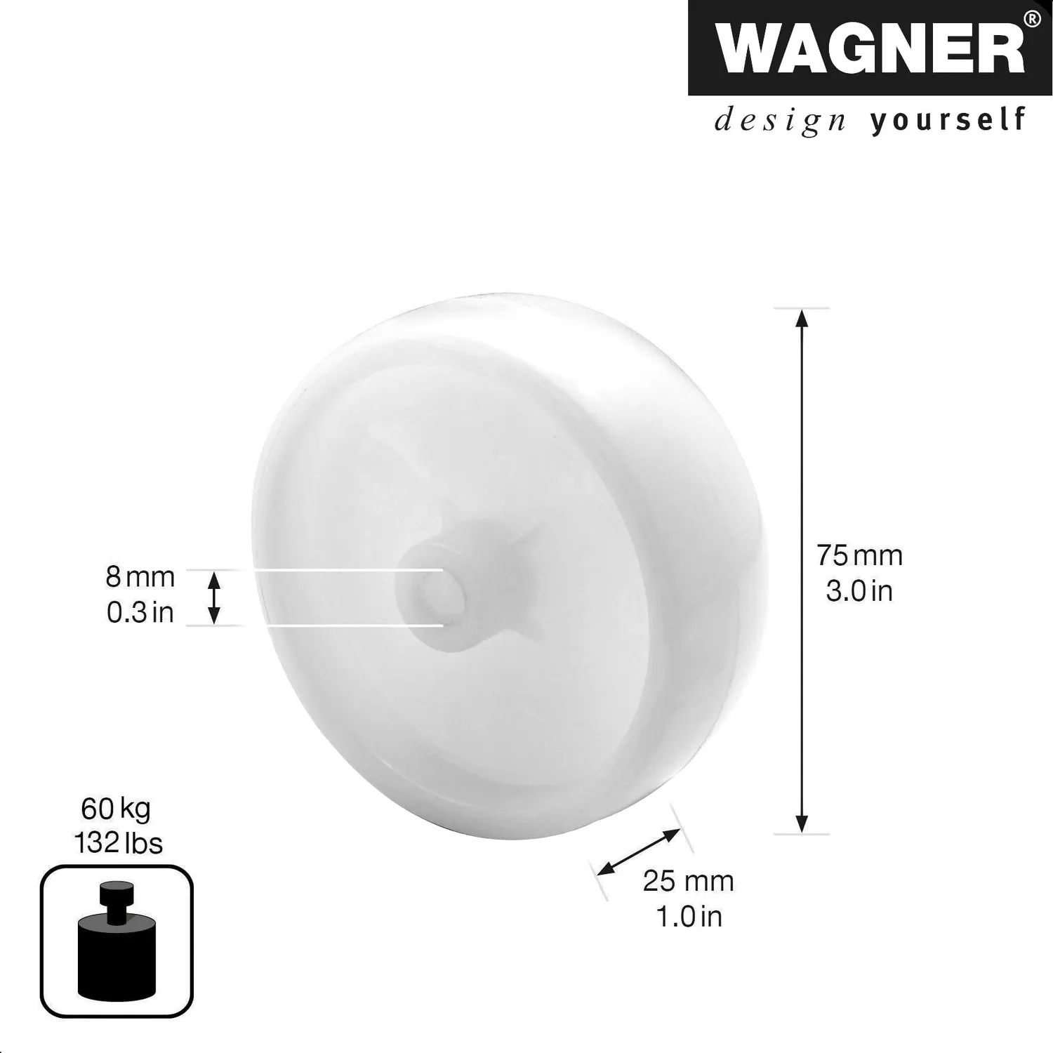 Wagner 03667501 ruota ricambio bianca 75 mm 1 pz portata 60 kg
